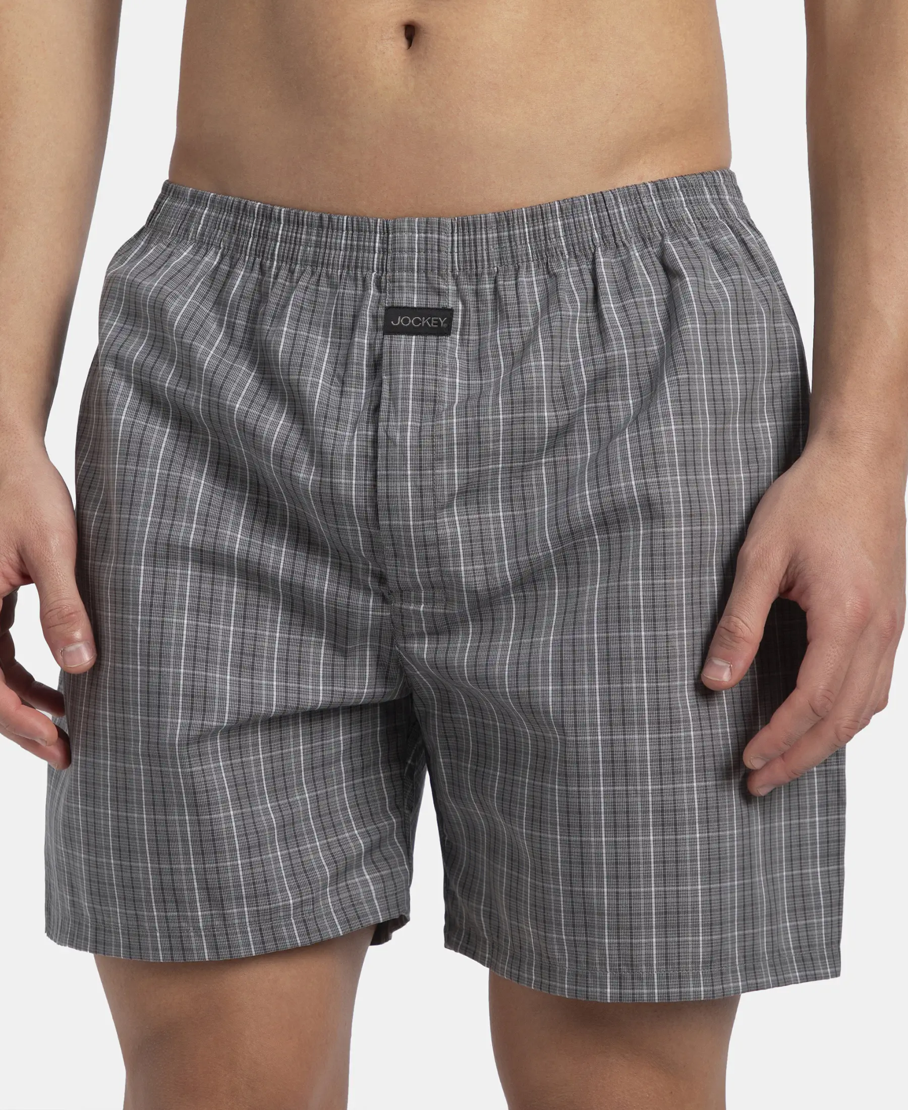 Super Combed Mercerized Cotton Woven Checkered Boxer Shorts with Back Pocket - Grey & Black New (Pack of 2) - Image 14
