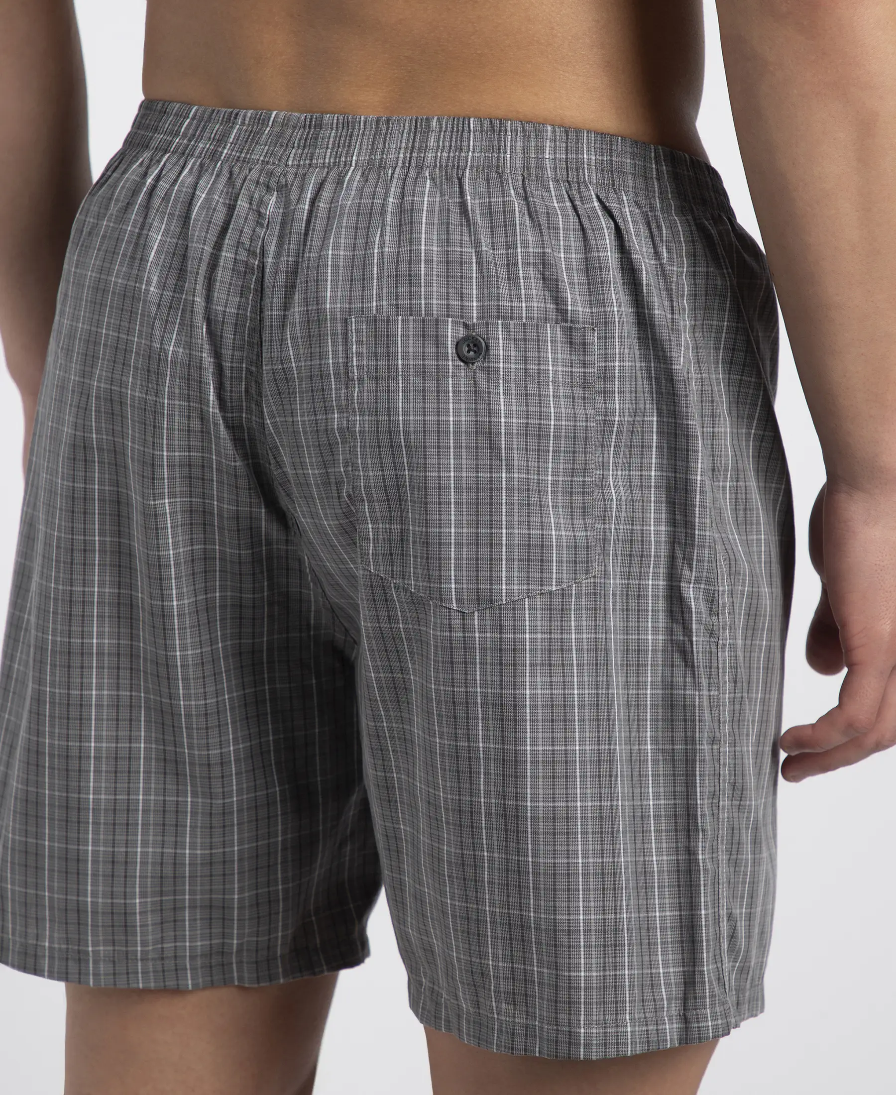Super Combed Mercerized Cotton Woven Checkered Boxer Shorts with Back Pocket - Grey & Black New (Pack of 2) - Image 16