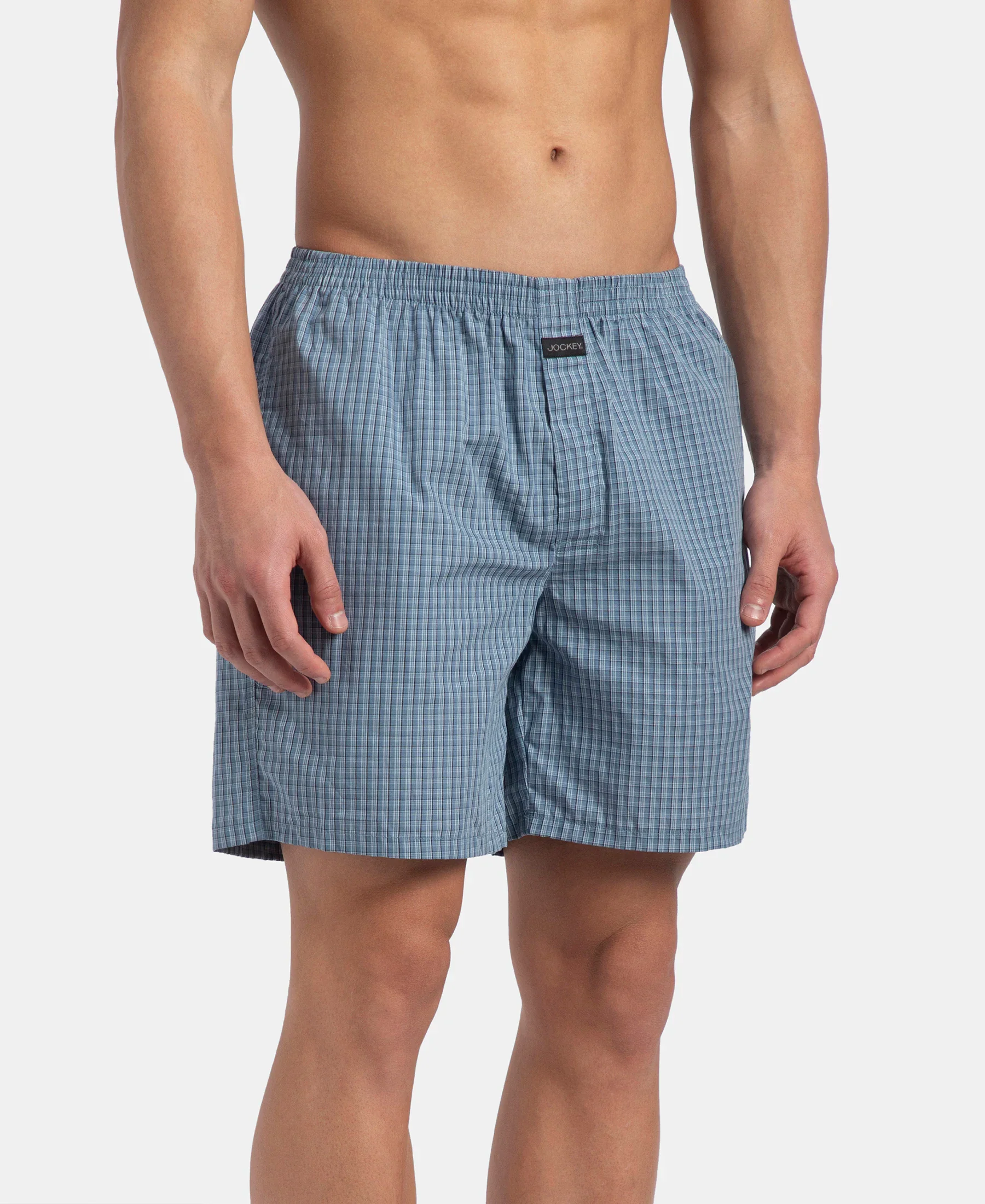 Super Combed Mercerized Cotton Woven Checkered Boxer Shorts with Back Pocket - Navy & Blue Shadow New (Pack of 2) - Image 4