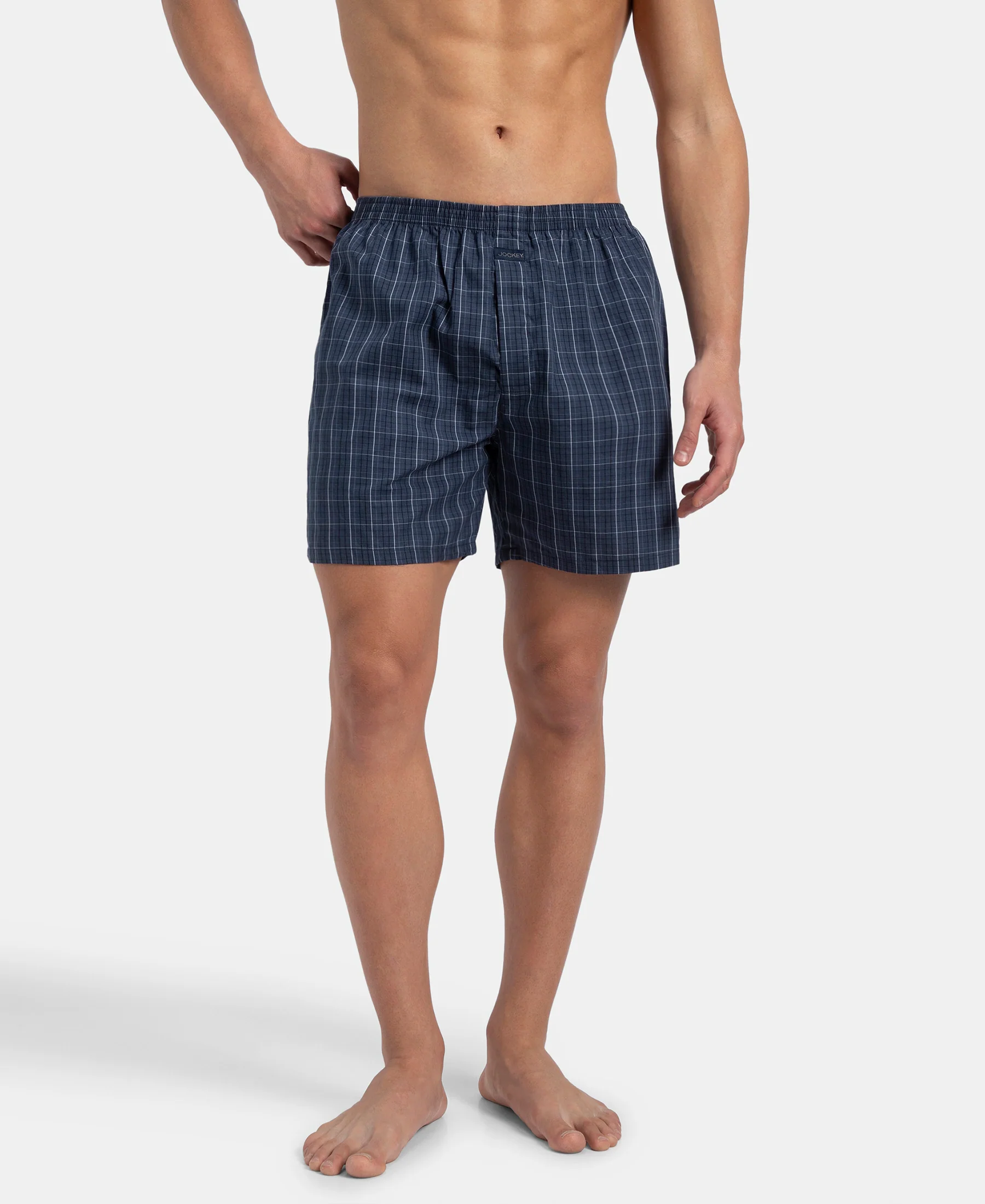 Super Combed Mercerized Cotton Woven Checkered Boxer Shorts with Back Pocket - Tawny Port & Vintage Indigo (Pack of 2) - Image 12