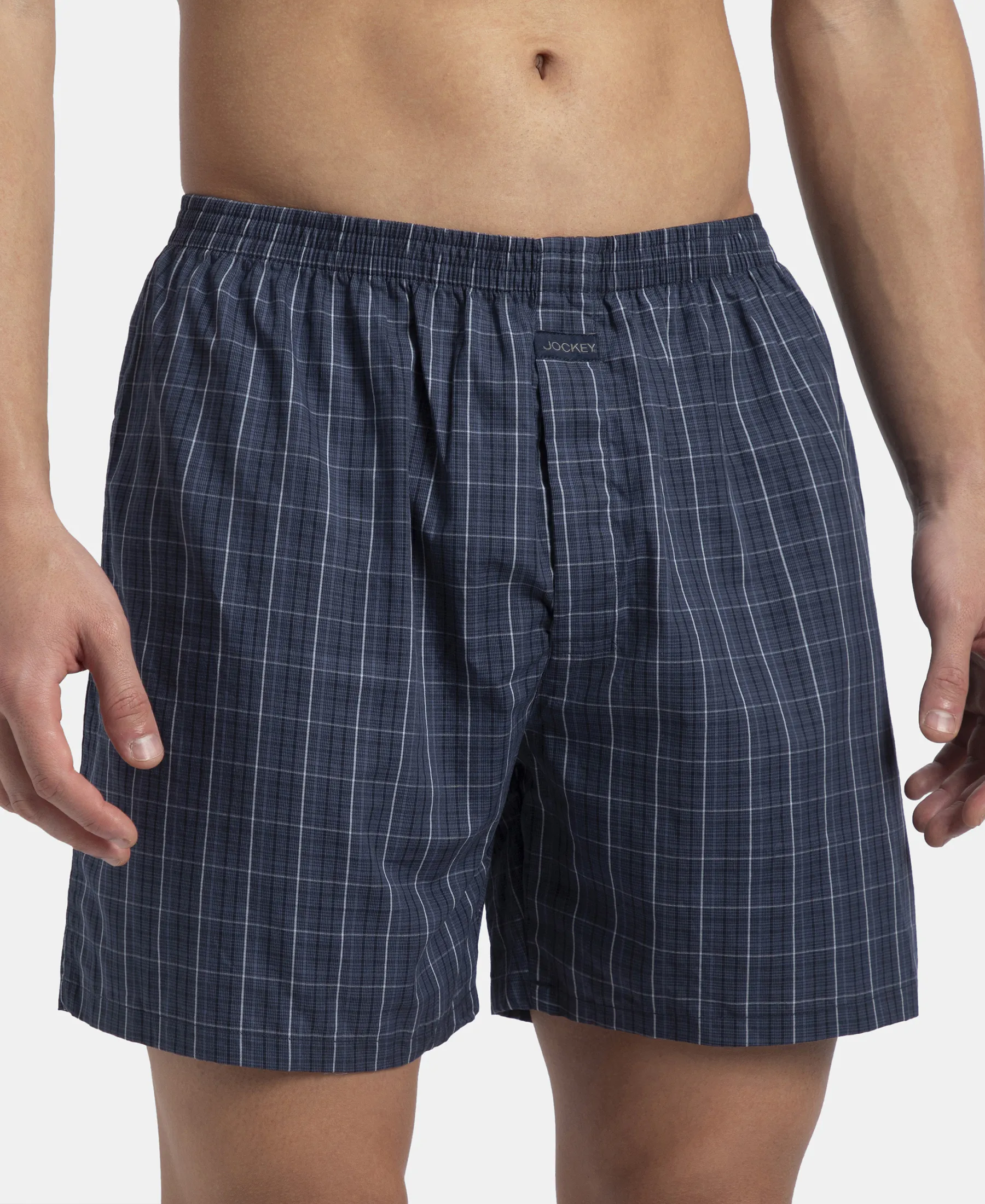 Super Combed Mercerized Cotton Woven Checkered Boxer Shorts with Back Pocket - Tawny Port & Vintage Indigo (Pack of 2) - Image 14