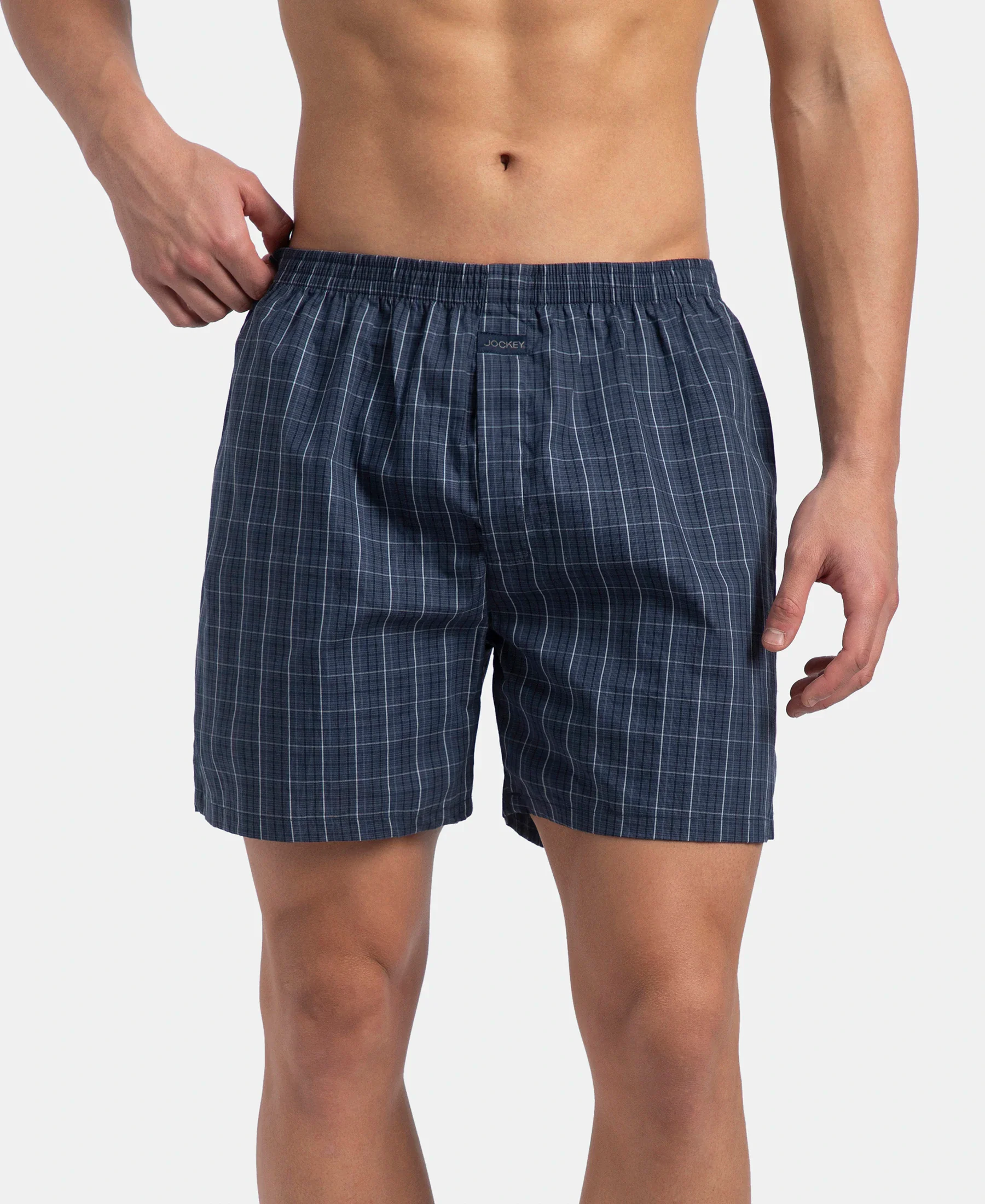 Super Combed Mercerized Cotton Woven Checkered Boxer Shorts with Back Pocket - Tawny Port & Vintage Indigo (Pack of 2) - Image 3