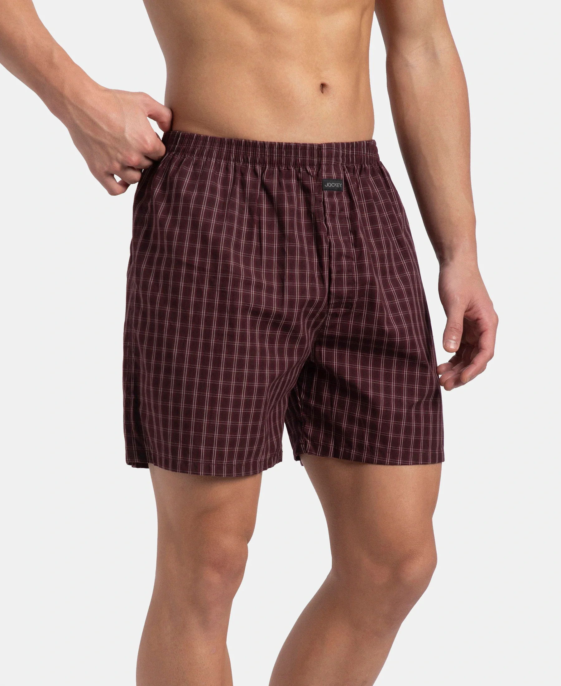 Super Combed Mercerized Cotton Woven Checkered Boxer Shorts with Back Pocket - Tawny Port & Vintage Indigo (Pack of 2) - Image 4
