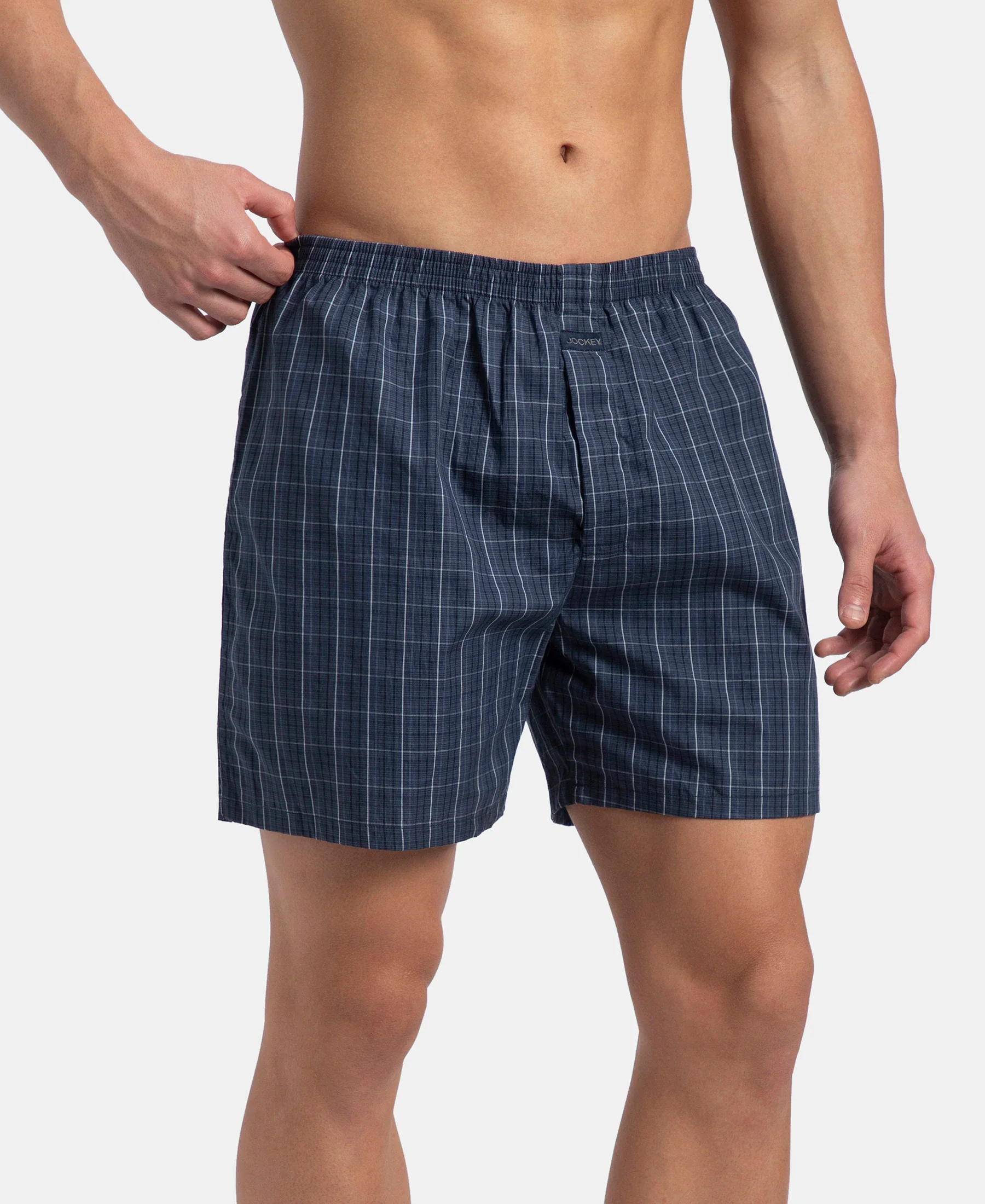 Super Combed Mercerized Cotton Woven Checkered Boxer Shorts with Back Pocket - Tawny Port & Vintage Indigo (Pack of 2) - Image 6