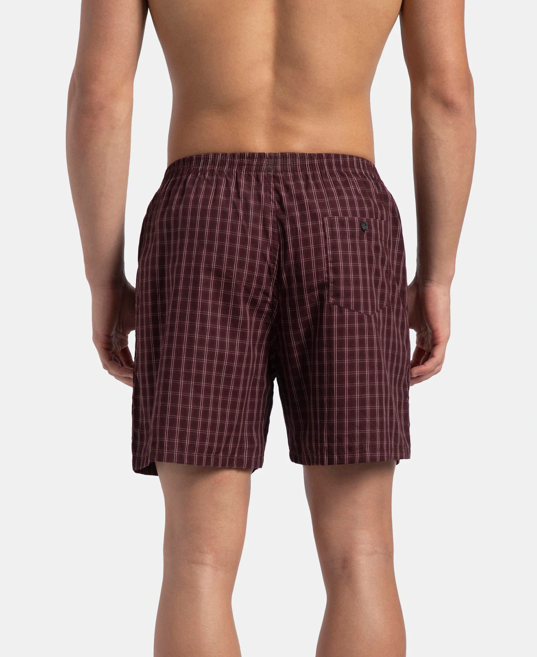 Super Combed Mercerized Cotton Woven Checkered Boxer Shorts with Back Pocket - Tawny Port & Vintage Indigo (Pack of 2) - Image 7