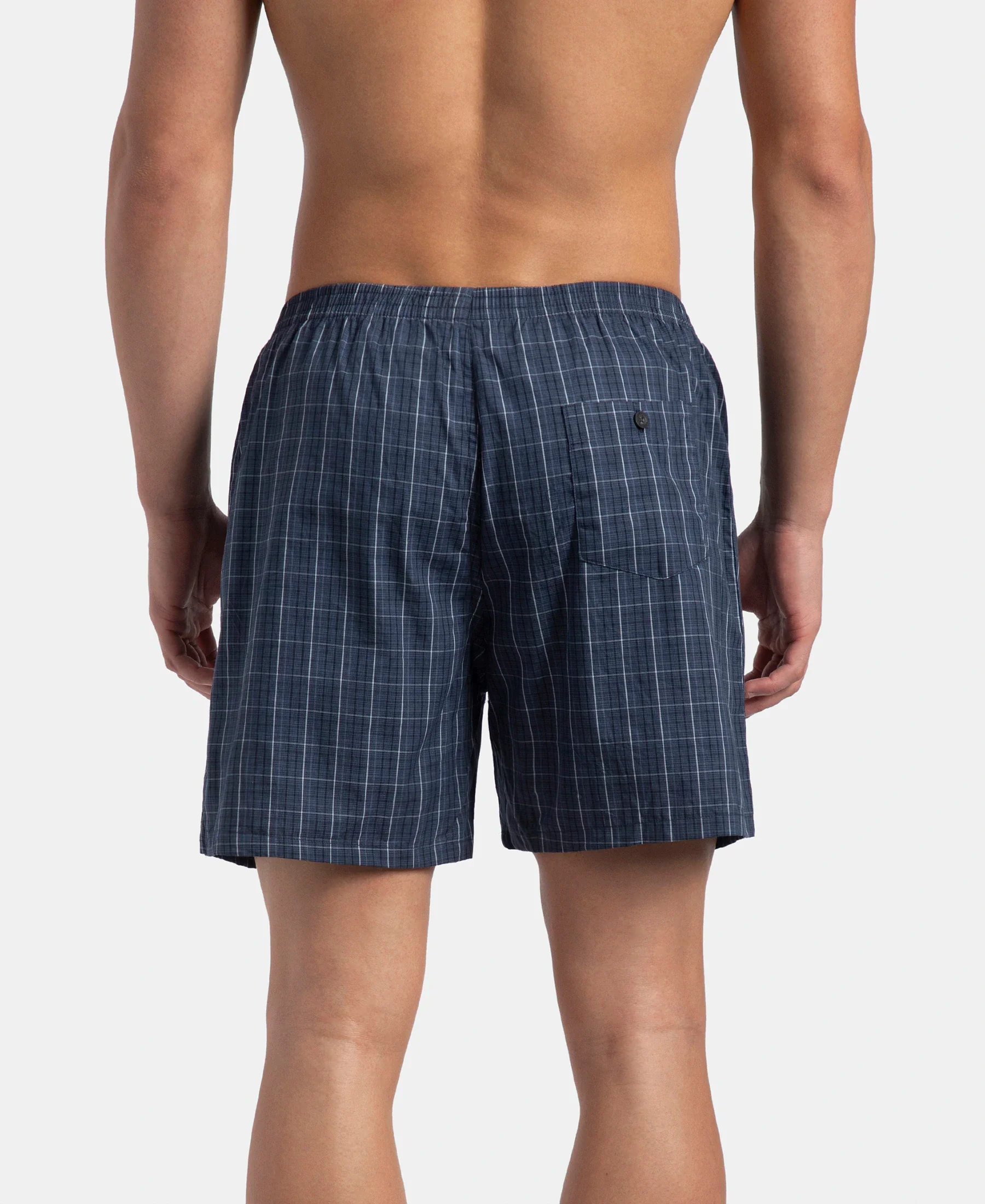 Super Combed Mercerized Cotton Woven Checkered Boxer Shorts with Back Pocket - Tawny Port & Vintage Indigo (Pack of 2) - Image 8