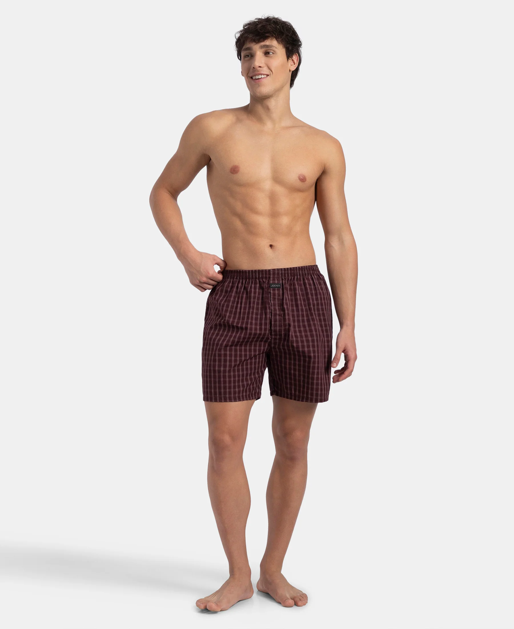 Super Combed Mercerized Cotton Woven Checkered Boxer Shorts with Back Pocket - Tawny Port & Vintage Indigo (Pack of 2) - Image 9