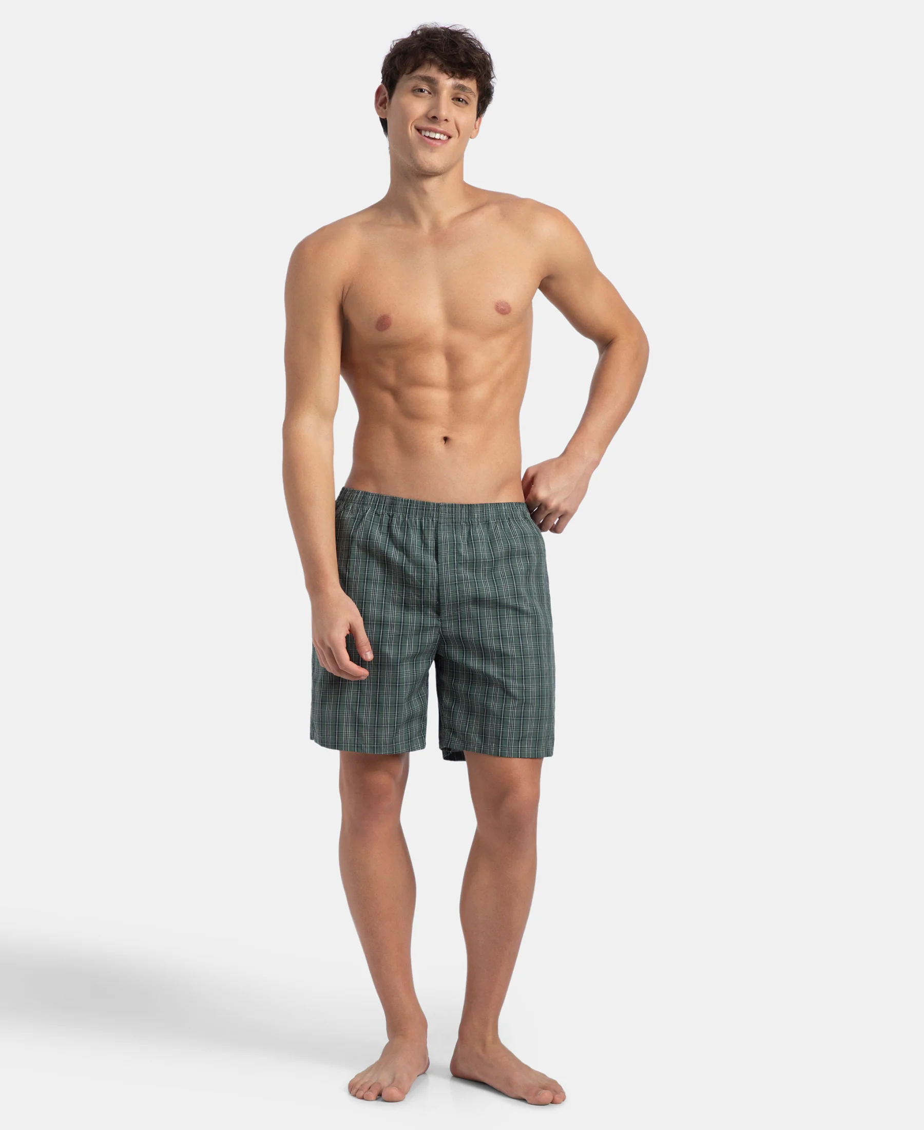 Super Combed Mercerized Cotton Woven Checkered Boxer Shorts with Side Pocket - Dark Forest & Seaport Teal (Pack of 2) - Image 10