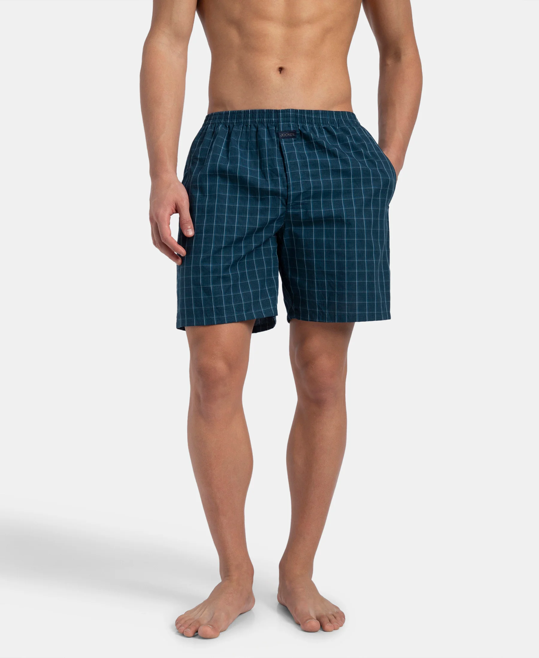 Super Combed Mercerized Cotton Woven Checkered Boxer Shorts with Side Pocket - Dark Forest & Seaport Teal (Pack of 2) - Image 11