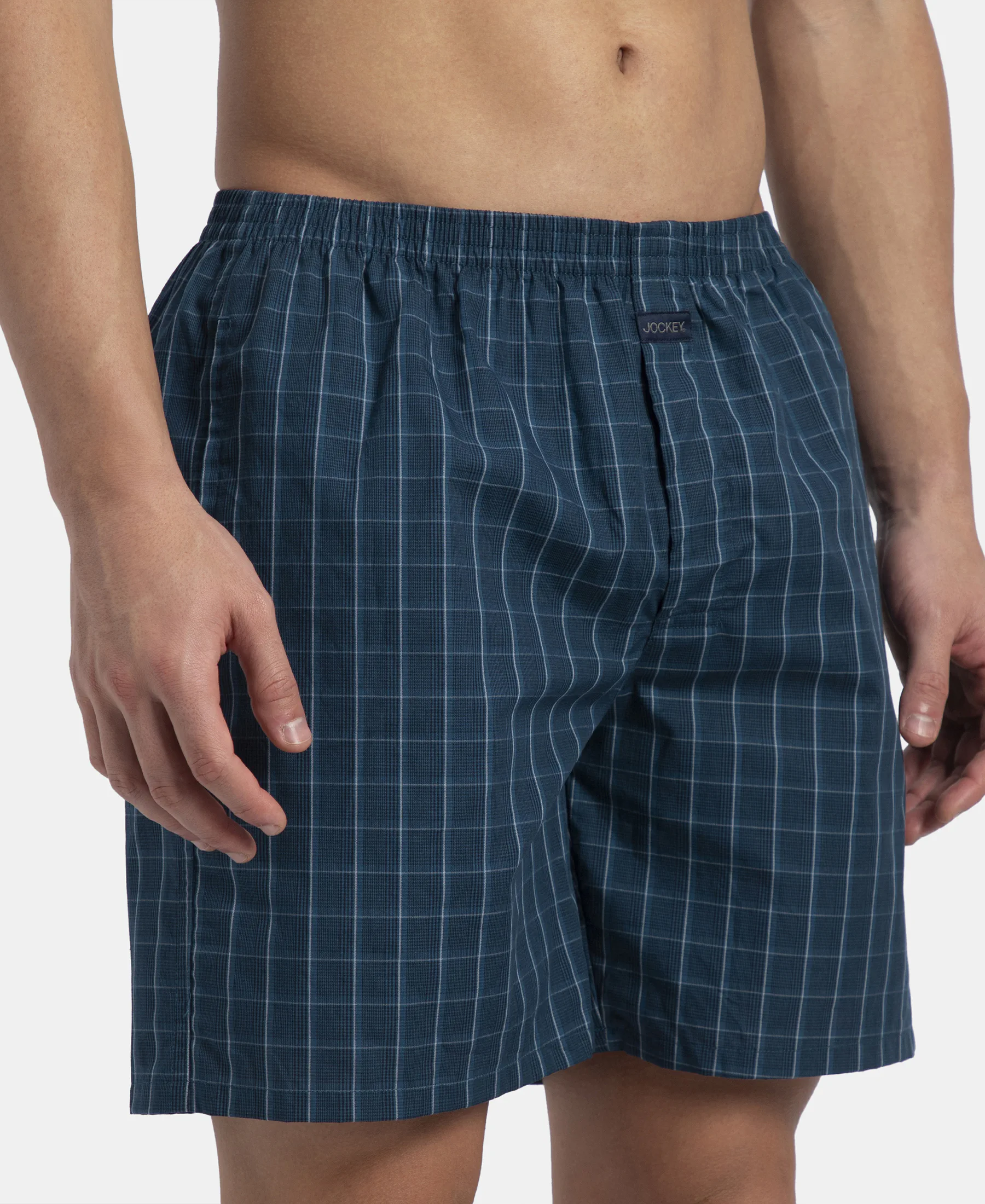 Super Combed Mercerized Cotton Woven Checkered Boxer Shorts with Side Pocket - Dark Forest & Seaport Teal (Pack of 2) - Image 13