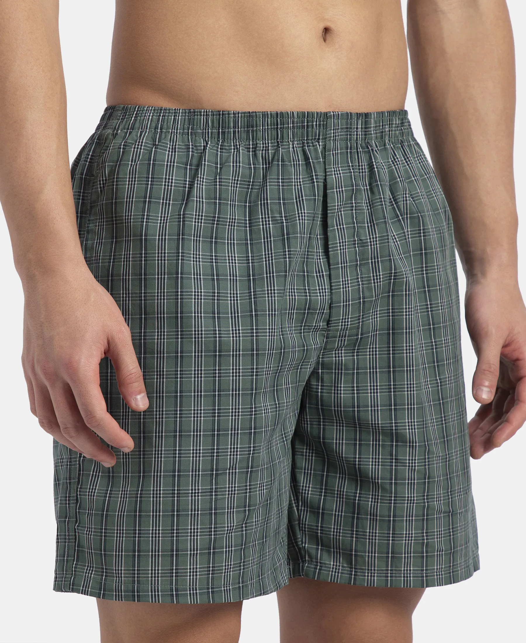 Super Combed Mercerized Cotton Woven Checkered Boxer Shorts with Side Pocket - Dark Forest & Seaport Teal (Pack of 2) - Image 14