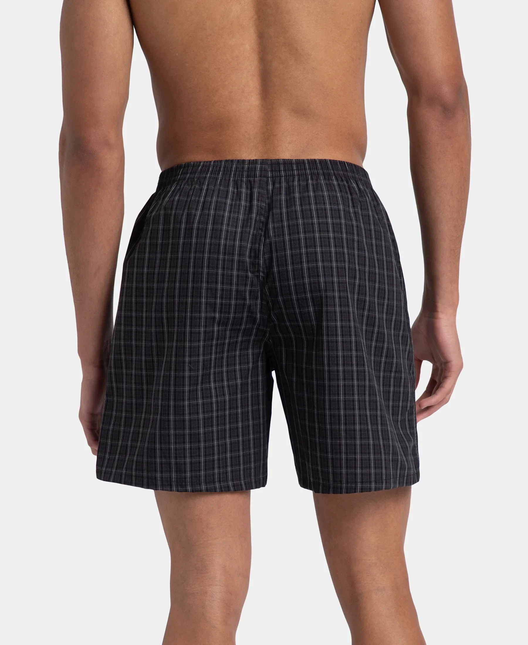 Super Combed Mercerized Cotton Woven Checkered Boxer Shorts with Side Pocket - Grey & Black (Pack of 2) - Image 11