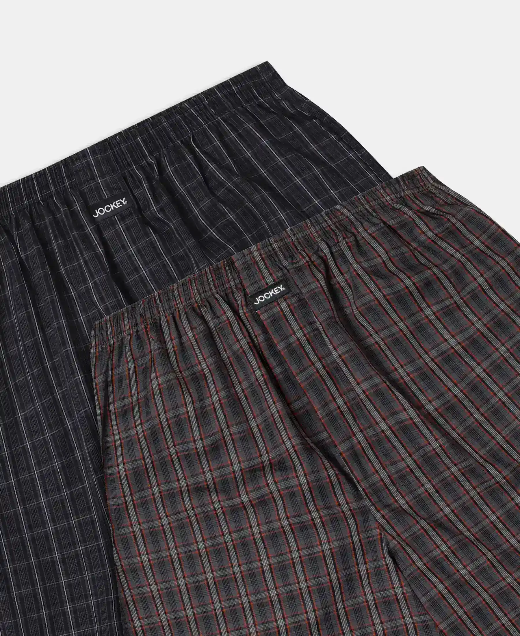 Super Combed Mercerized Cotton Woven Checkered Boxer Shorts with Side Pocket - Grey & Black (Pack of 2) - Image 16