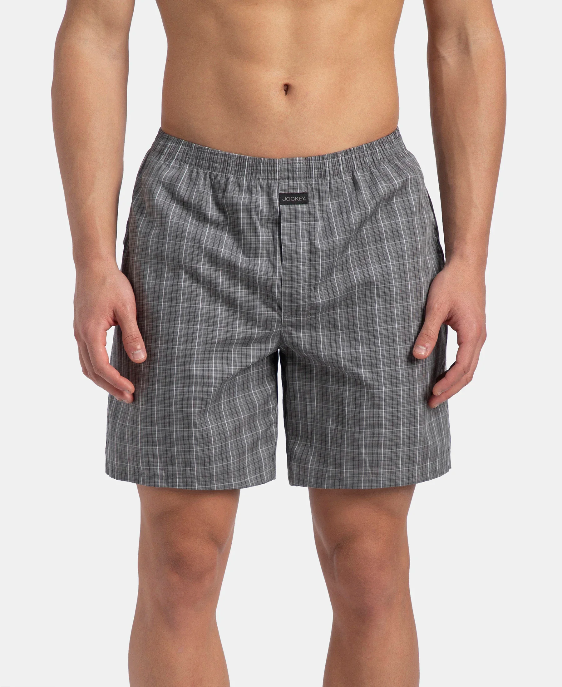 Super Combed Mercerized Cotton Woven Checkered Boxer Shorts with Side Pocket - Grey & Black (Pack of 2) - Image 3