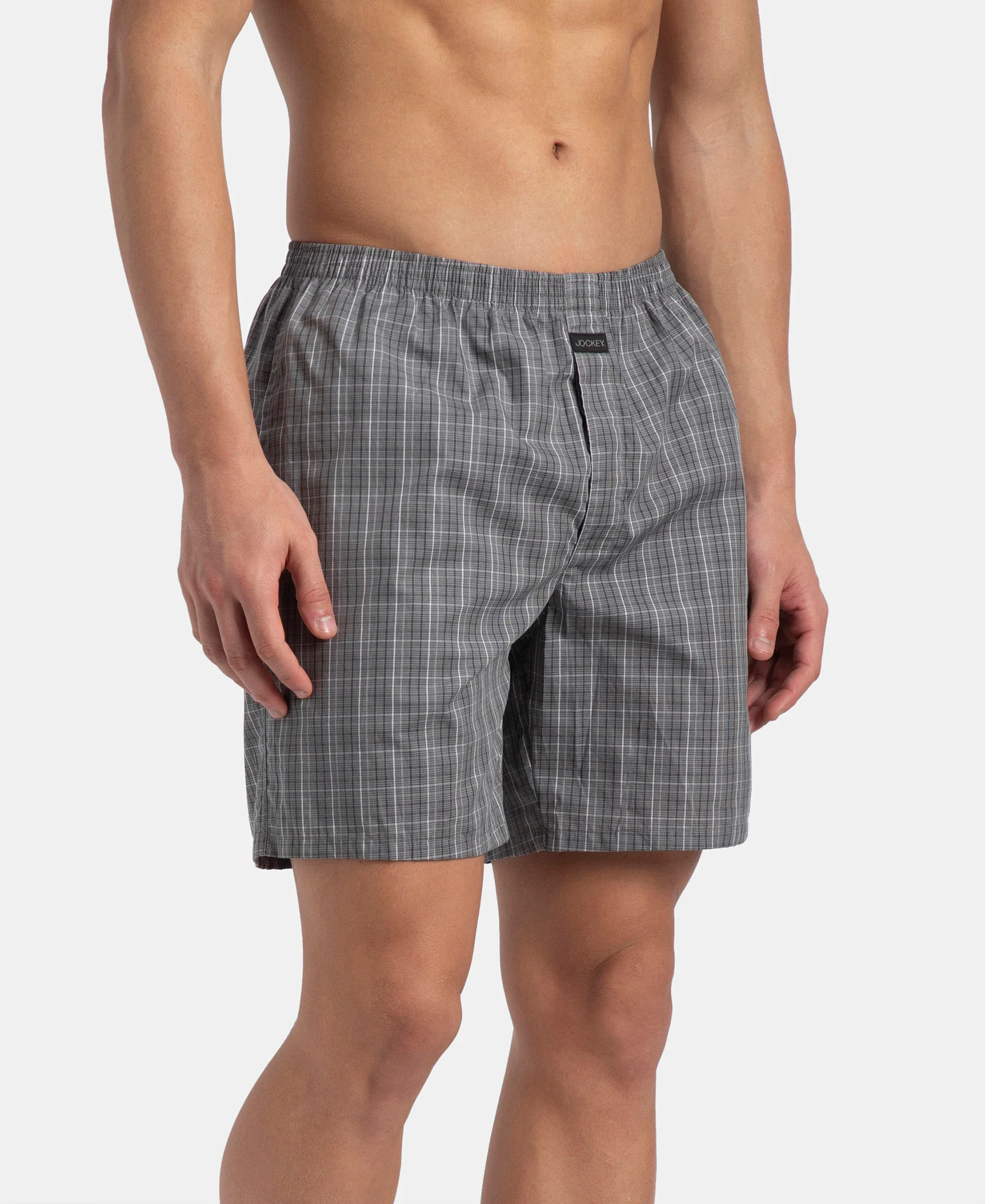 Super Combed Mercerized Cotton Woven Checkered Boxer Shorts with Side Pocket - Grey & Black (Pack of 2) - Image 6