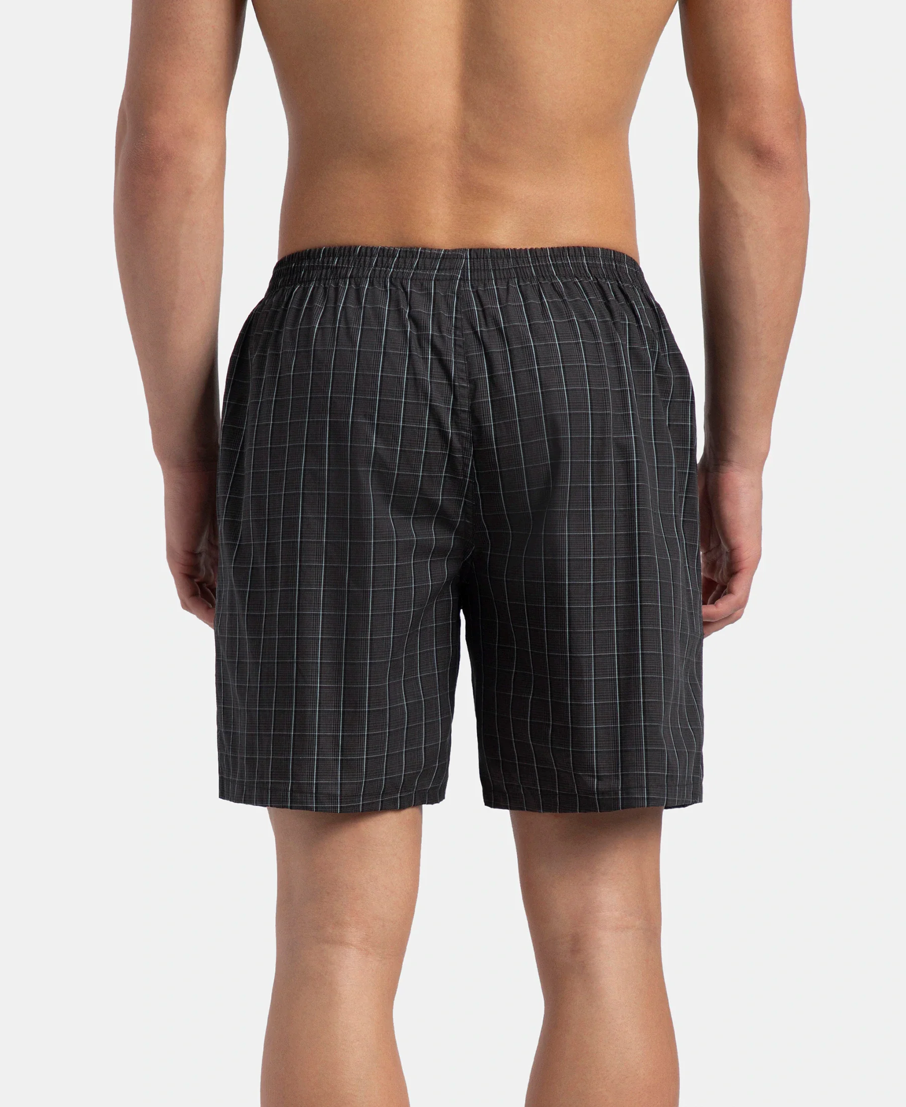 Super Combed Mercerized Cotton Woven Checkered Boxer Shorts with Side Pocket - Grey & Black (Pack of 2) - Image 8