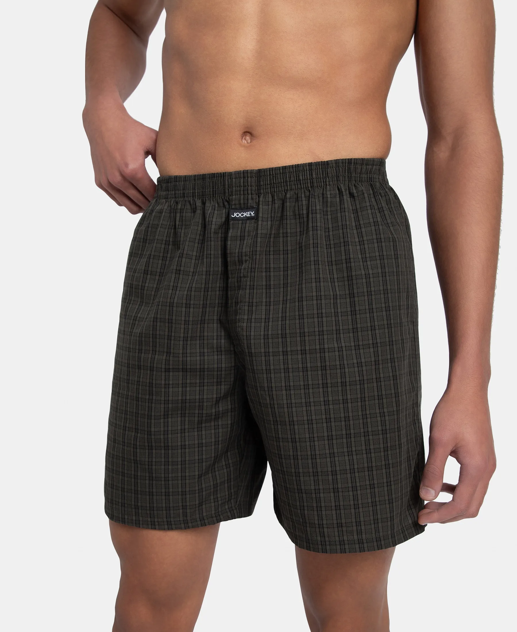 Super Combed Mercerized Cotton Woven Checkered Boxer Shorts with Side Pocket - Grey & Deep Olive (Pack of 2) - Image 7