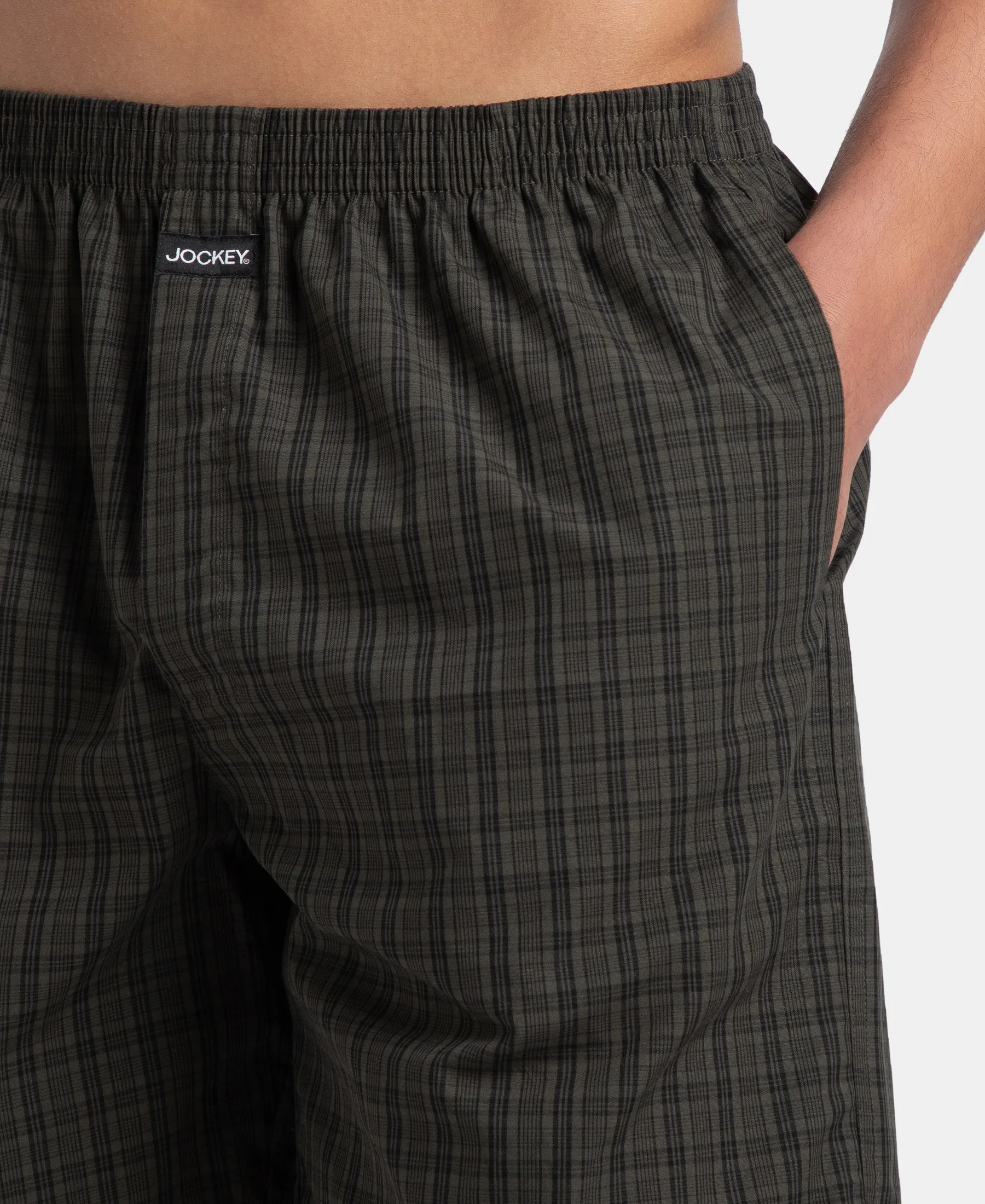 Super Combed Mercerized Cotton Woven Checkered Boxer Shorts with Side Pocket - Grey & Deep Olive (Pack of 2) - Image 9