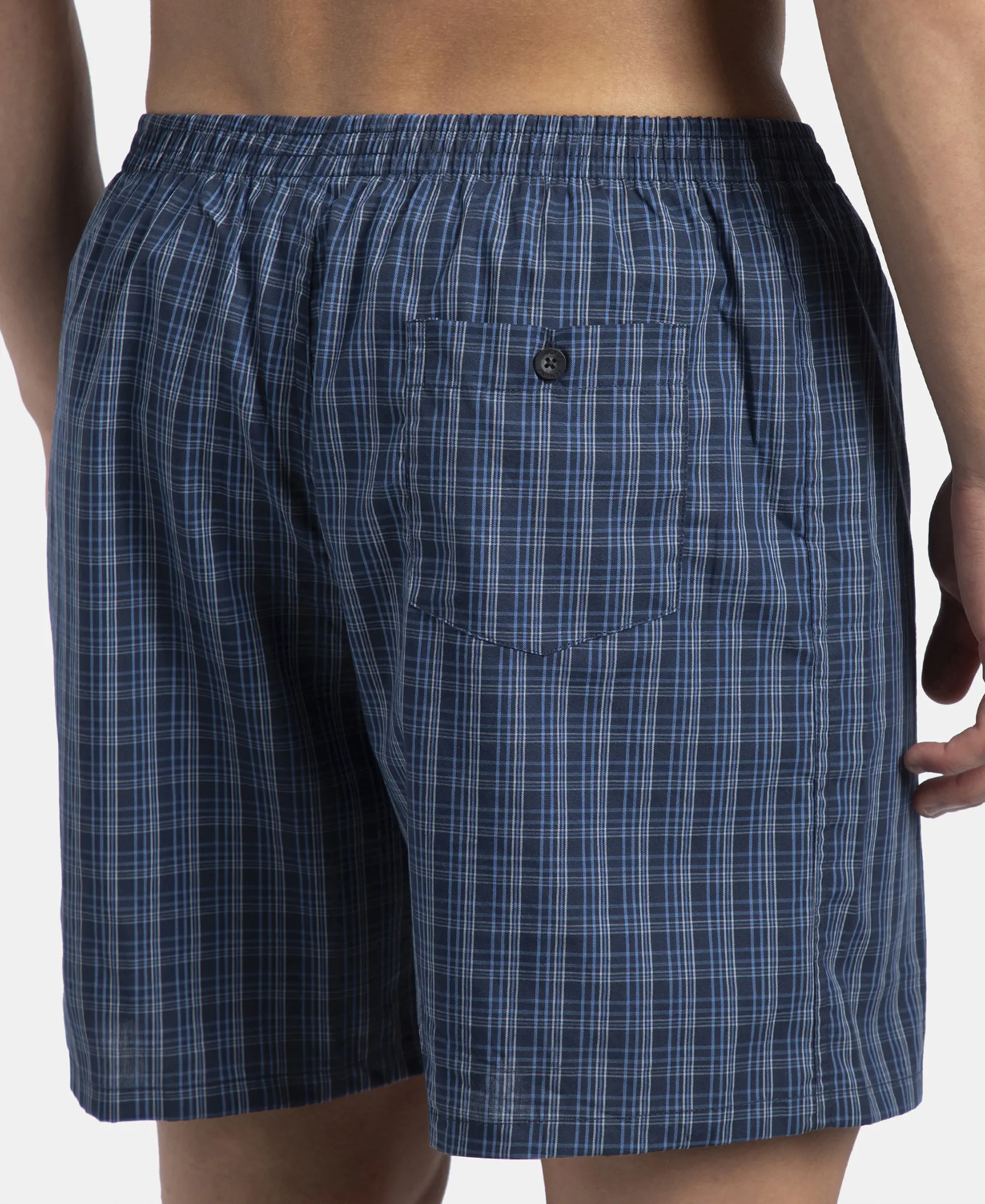 Super Combed Mercerized Cotton Woven Checkered Boxer Shorts with Side Pocket - Navy & Blue Shadow New (Pack of 2) - Image 15