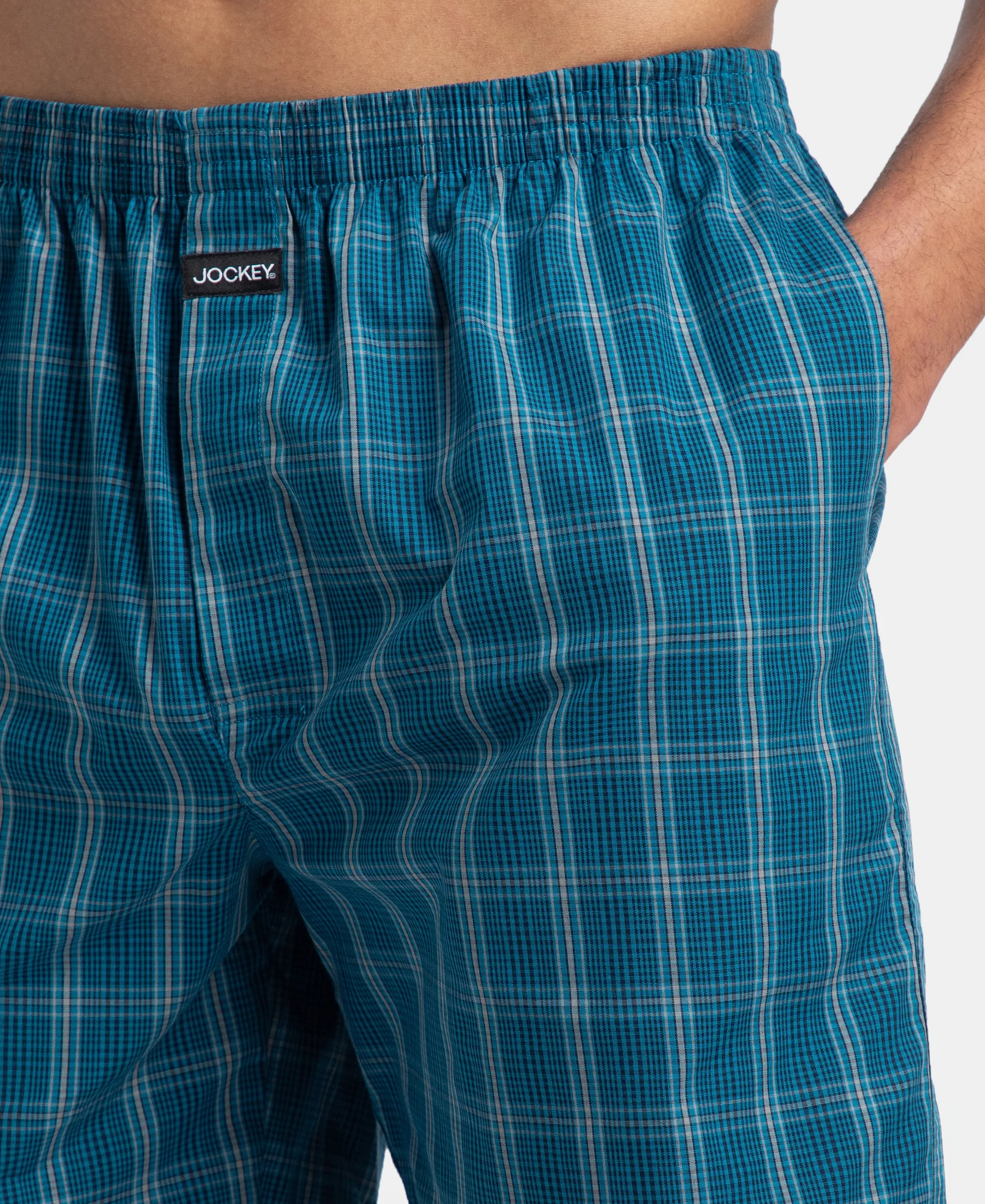 Super Combed Mercerized Cotton Woven Checkered Boxer Shorts with Side Pocket - Navy & Seaport Teal (Pack of 2) - Image 16