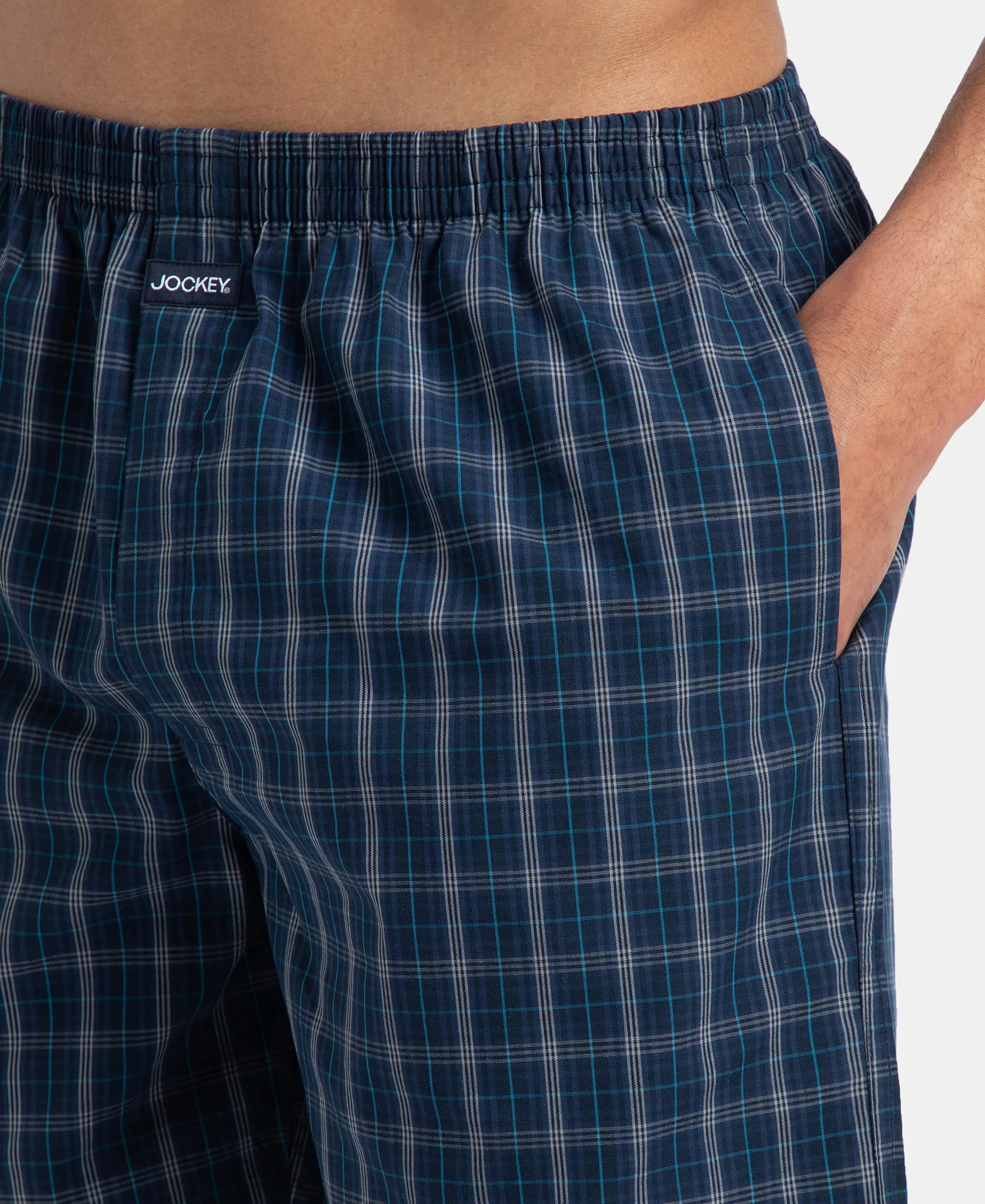 Super Combed Mercerized Cotton Woven Checkered Boxer Shorts with Side Pocket - Navy & Seaport Teal (Pack of 2) - Image 9
