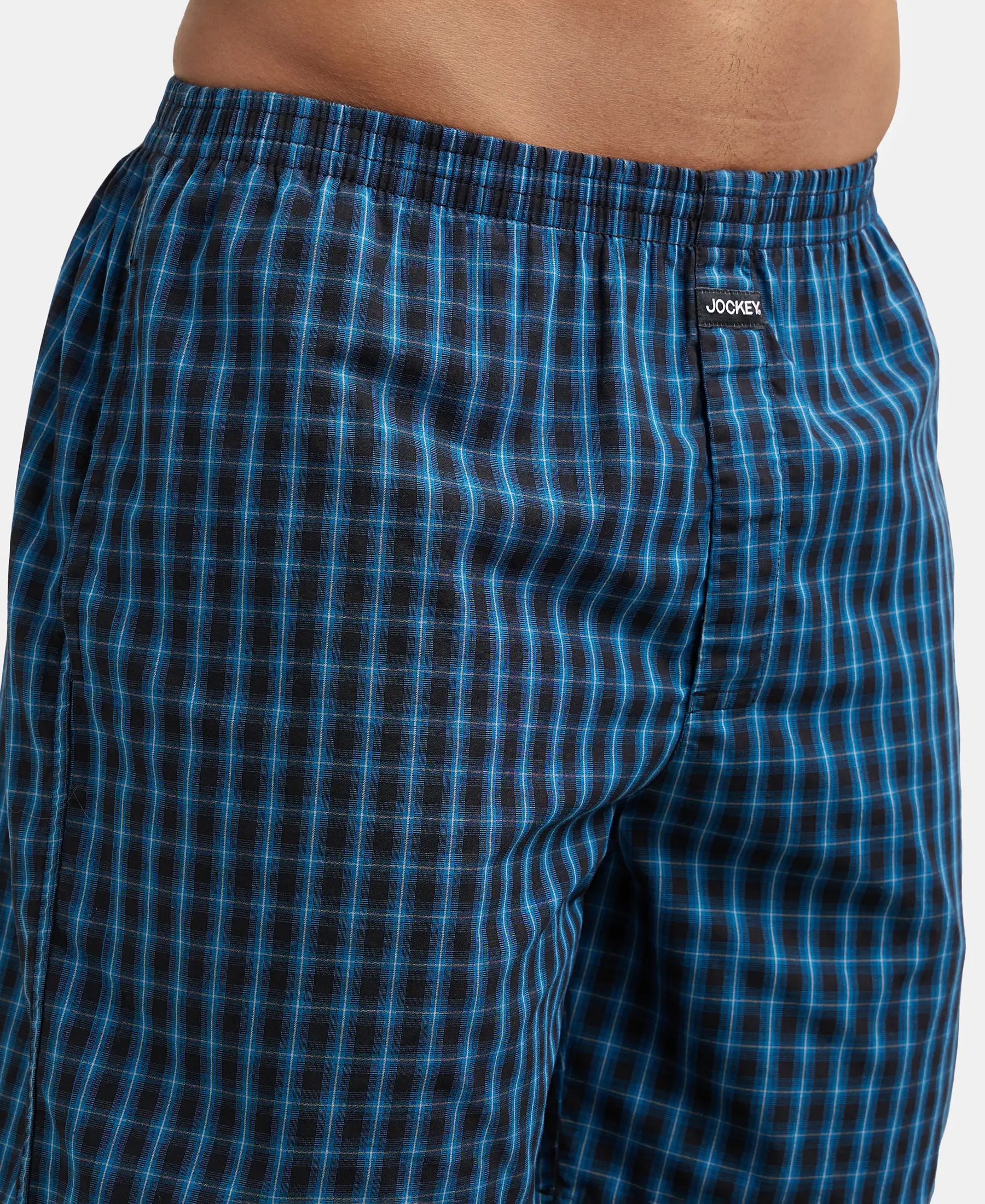 Super Combed Mercerized Cotton Woven Checkered Boxer Shorts with Side Pocket - Seaport Teal & Black(Pack of 2) - Image 16