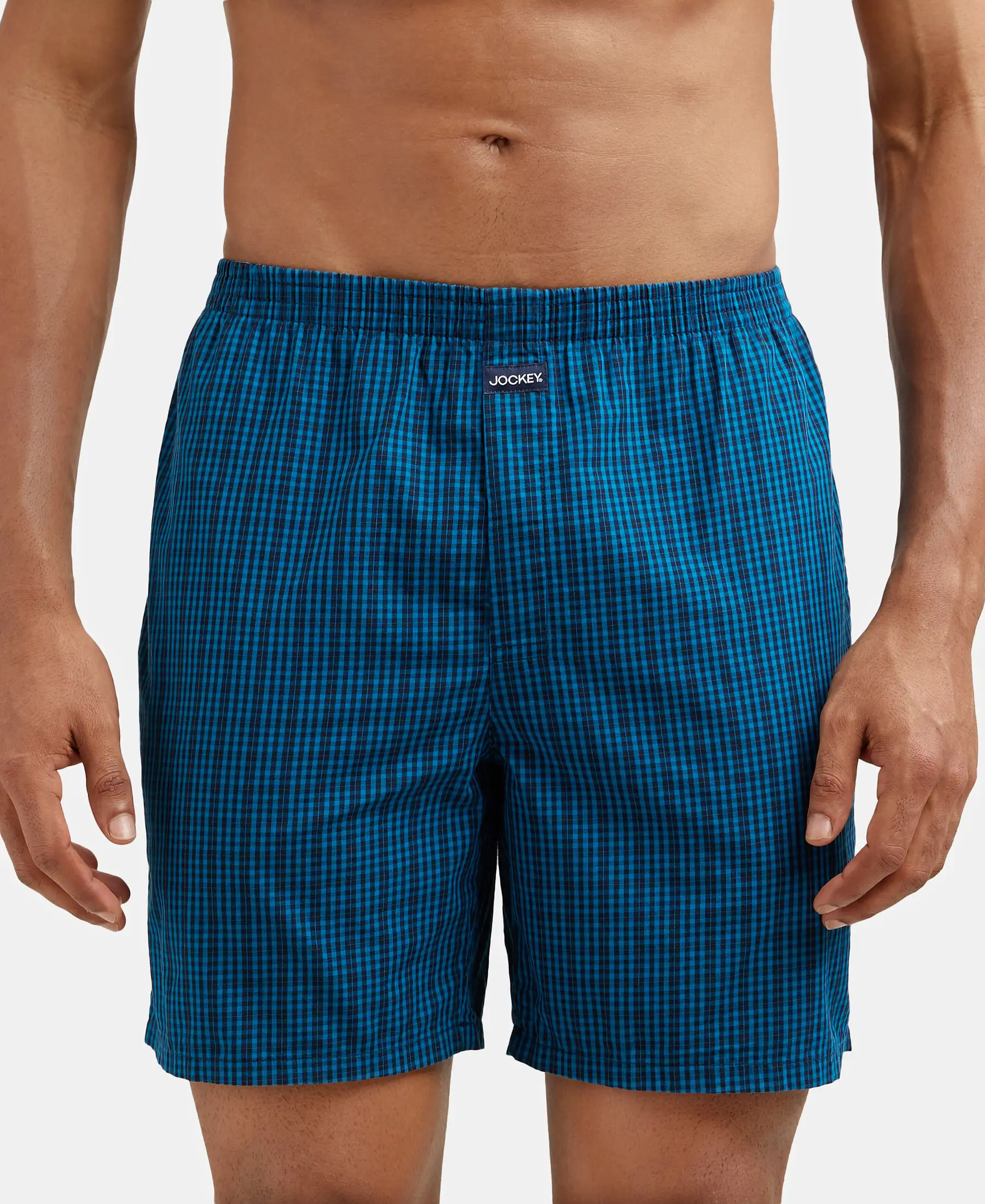 Super Combed Mercerized Cotton Woven Checkered Boxer Shorts with Side Pocket - Seaport Teal & Black(Pack of 2) - Image 2