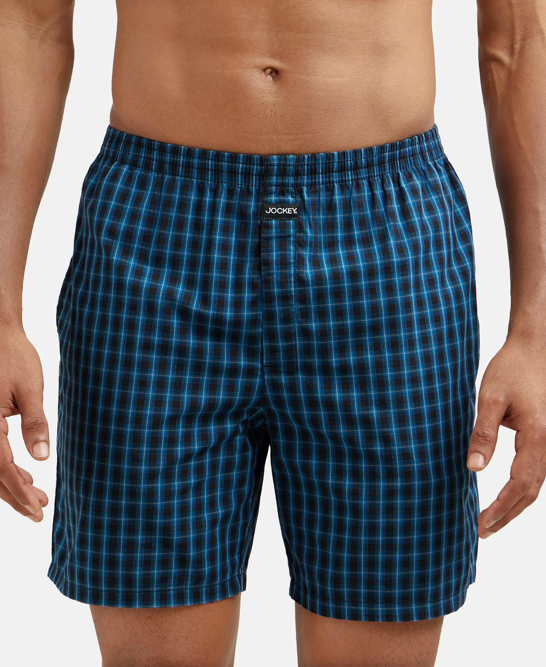 Super Combed Mercerized Cotton Woven Checkered Boxer Shorts with Side Pocket - Seaport Teal & Black(Pack of 2) - Image 3