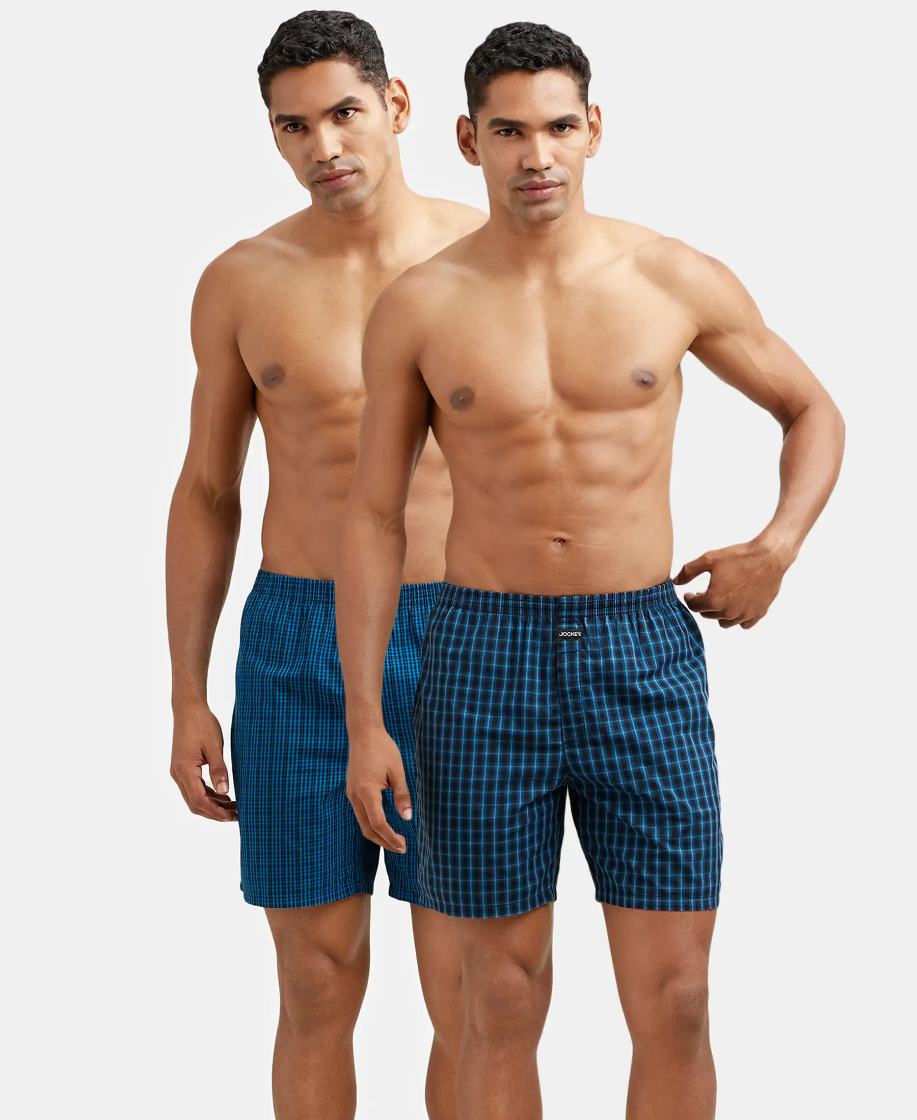 Super Combed Mercerized Cotton Woven Checkered Boxer Shorts with Side Pocket - Seaport Teal & Black(Pack of 2) - Image 5
