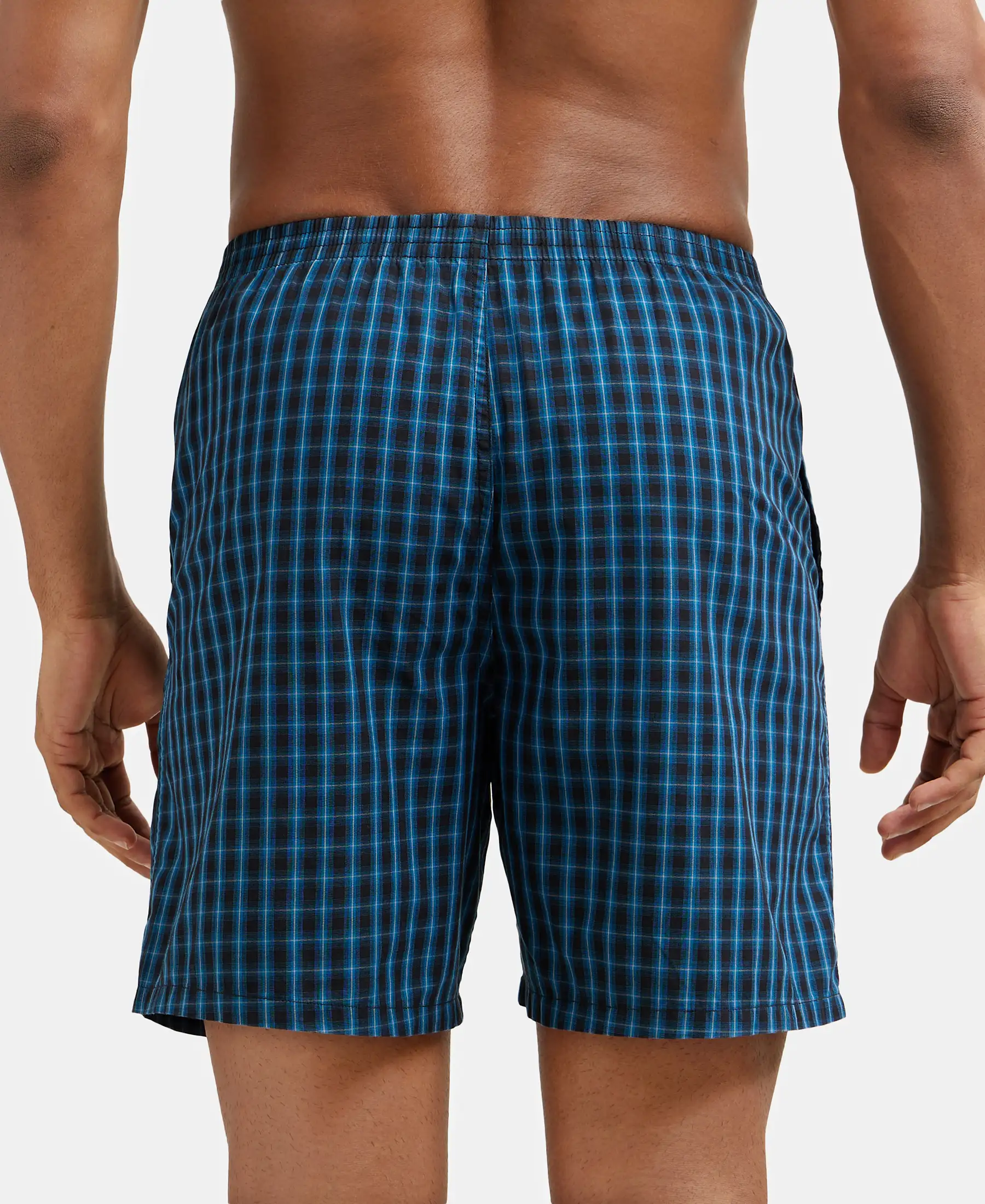 Super Combed Mercerized Cotton Woven Checkered Boxer Shorts with Side Pocket - Seaport Teal & Black(Pack of 2) - Image 8
