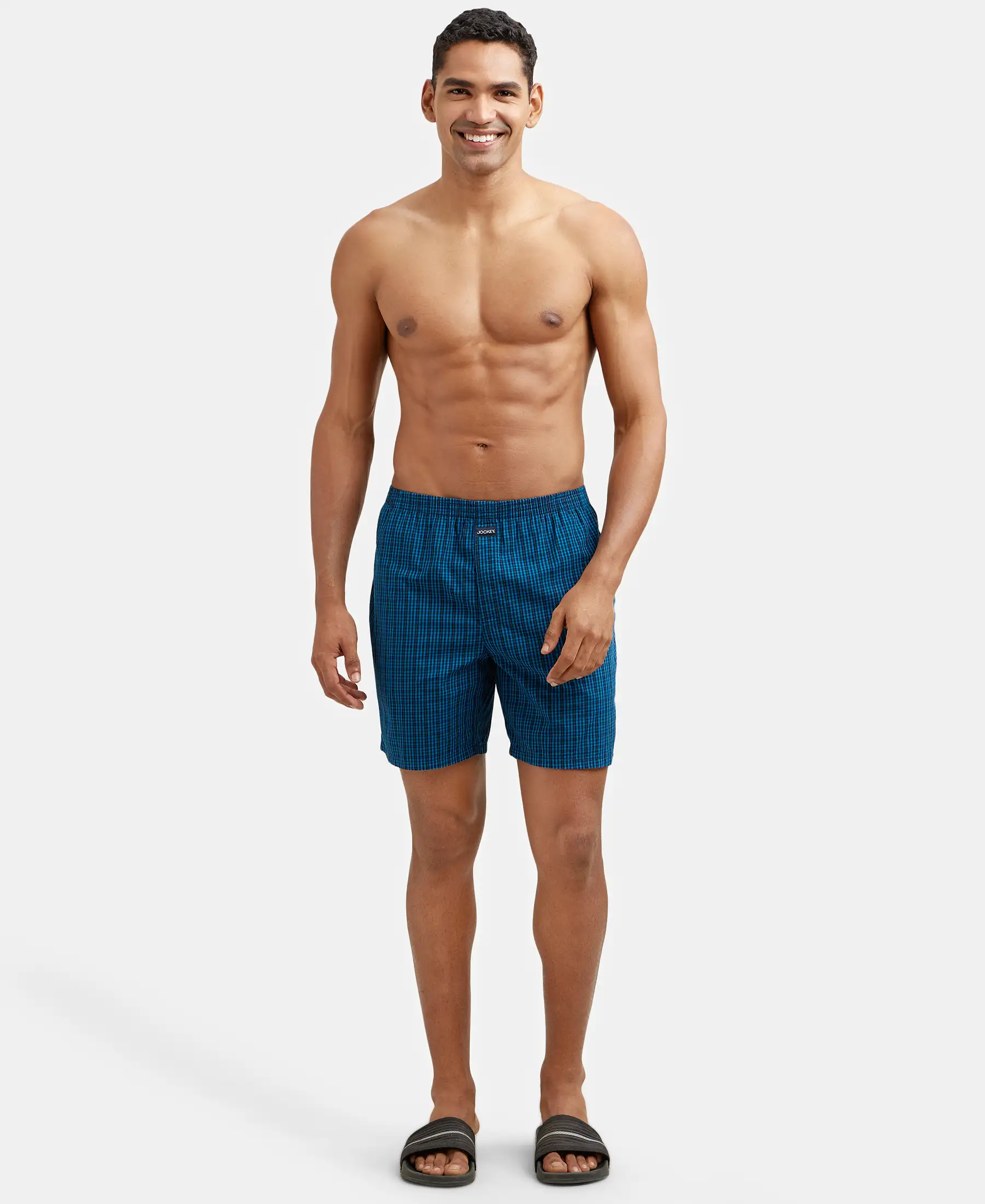 Super Combed Mercerized Cotton Woven Checkered Boxer Shorts with Side Pocket - Seaport Teal & Black(Pack of 2) - Image 9