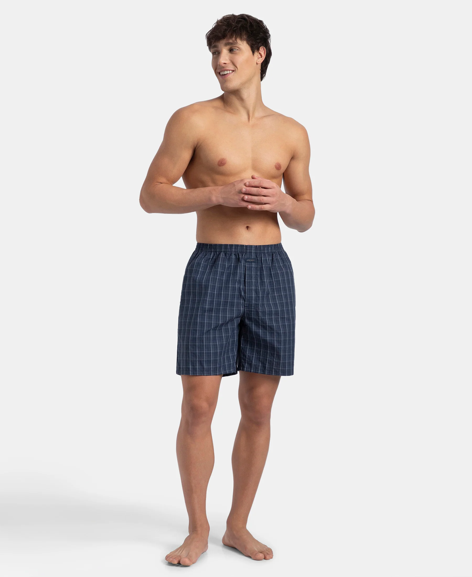 Super Combed Mercerized Cotton Woven Checkered Boxer Shorts with Side Pocket - Tawny Port & Vintage Indigo (Pack of 2) - Image 10