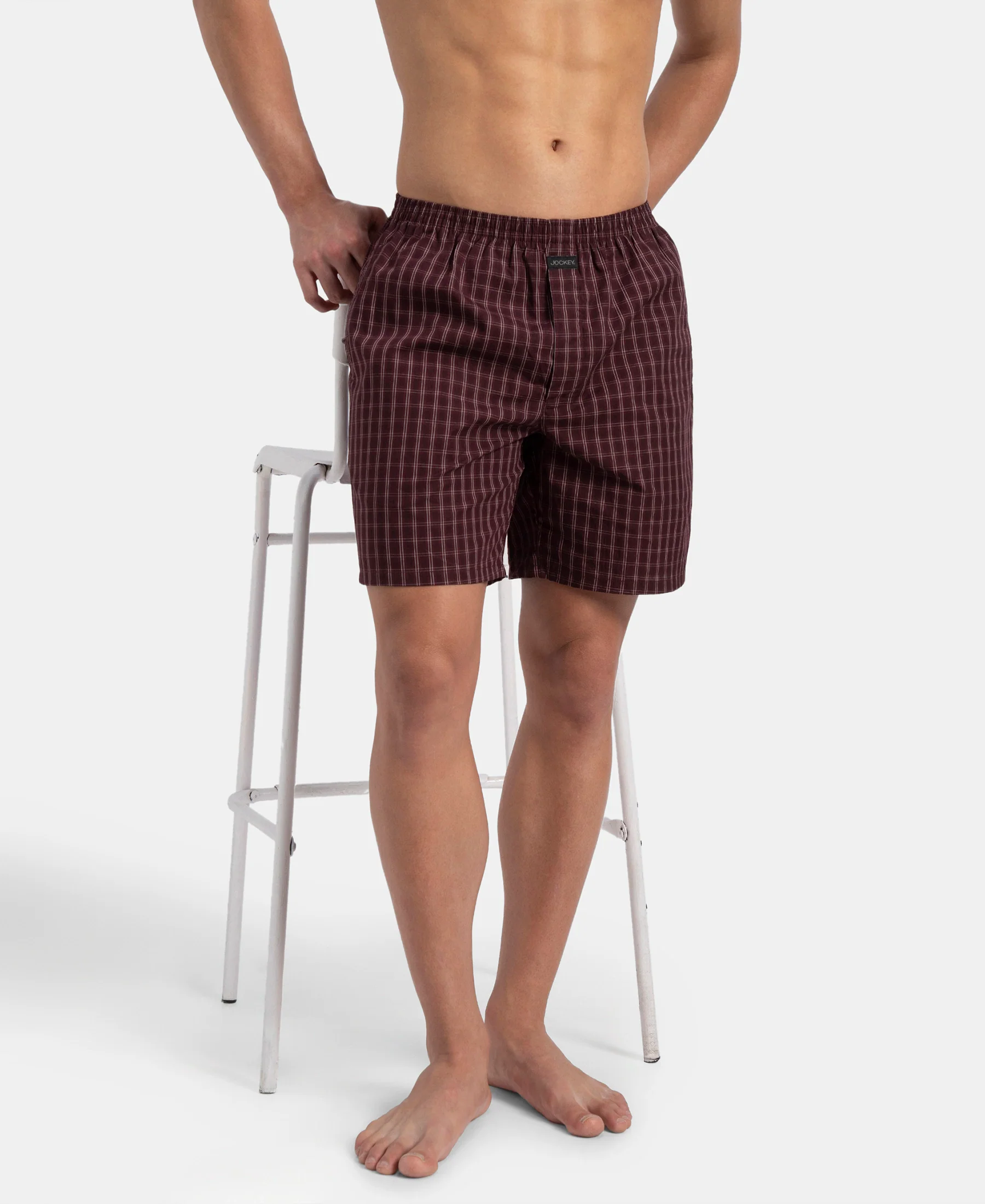 Super Combed Mercerized Cotton Woven Checkered Boxer Shorts with Side Pocket - Tawny Port & Vintage Indigo (Pack of 2) - Image 11