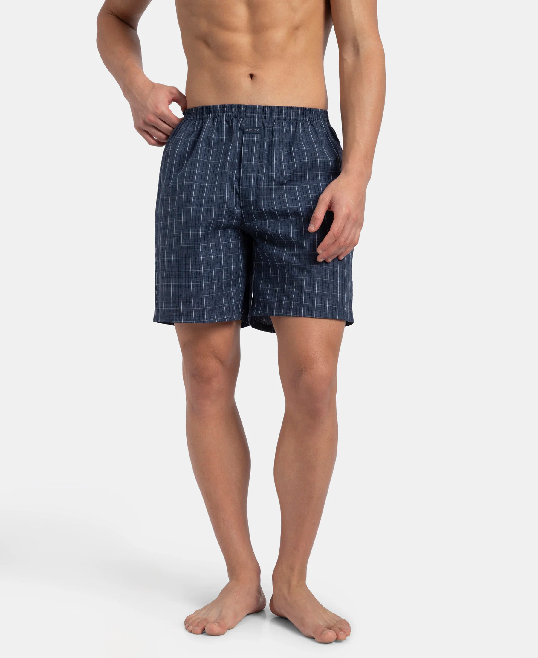 Super Combed Mercerized Cotton Woven Checkered Boxer Shorts with Side Pocket - Tawny Port & Vintage Indigo (Pack of 2) - Image 12