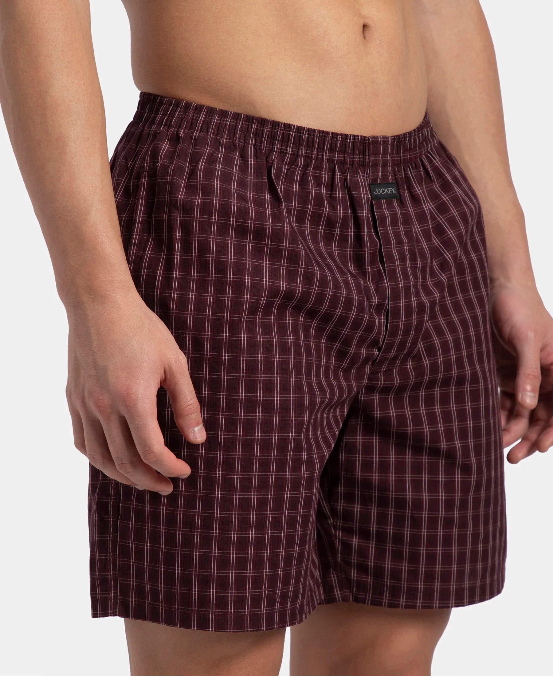 Super Combed Mercerized Cotton Woven Checkered Boxer Shorts with Side Pocket - Tawny Port & Vintage Indigo (Pack of 2) - Image 13