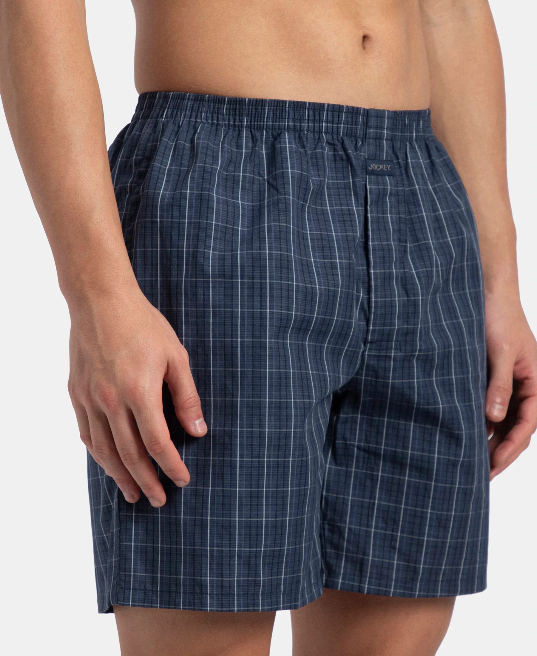 Super Combed Mercerized Cotton Woven Checkered Boxer Shorts with Side Pocket - Tawny Port & Vintage Indigo (Pack of 2) - Image 14