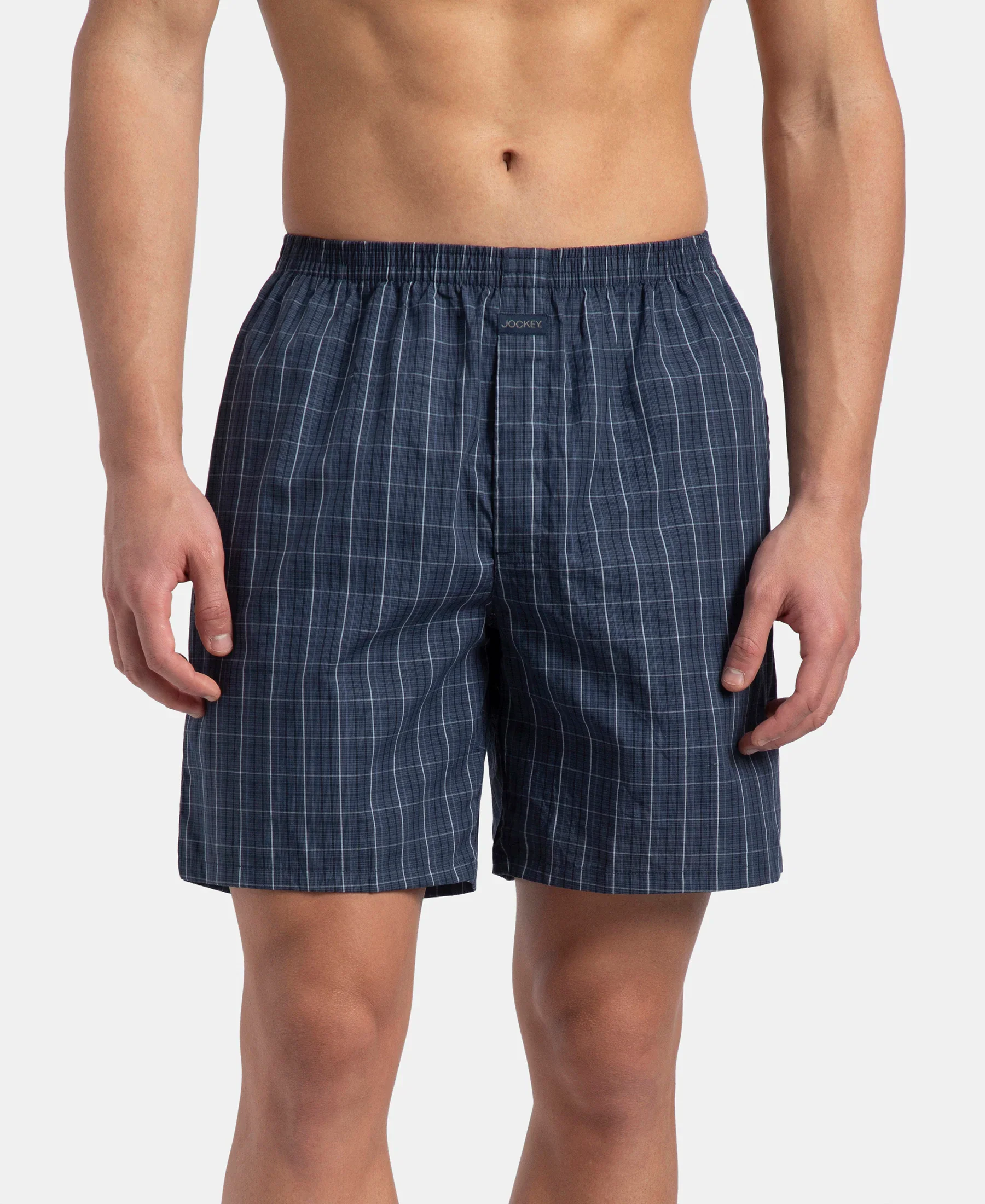 Super Combed Mercerized Cotton Woven Checkered Boxer Shorts with Side Pocket - Tawny Port & Vintage Indigo (Pack of 2) - Image 3