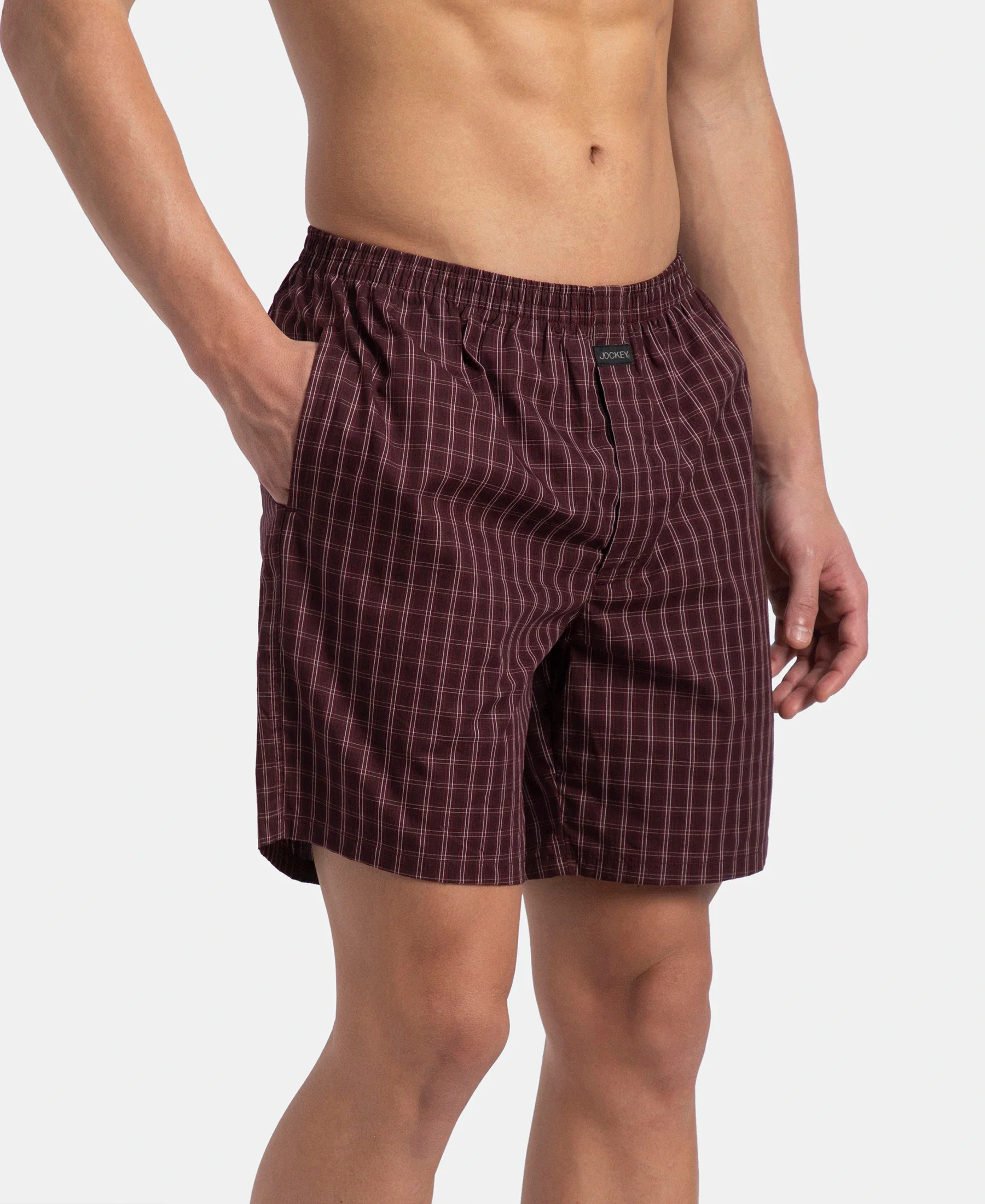 Super Combed Mercerized Cotton Woven Checkered Boxer Shorts with Side Pocket - Tawny Port & Vintage Indigo (Pack of 2) - Image 4
