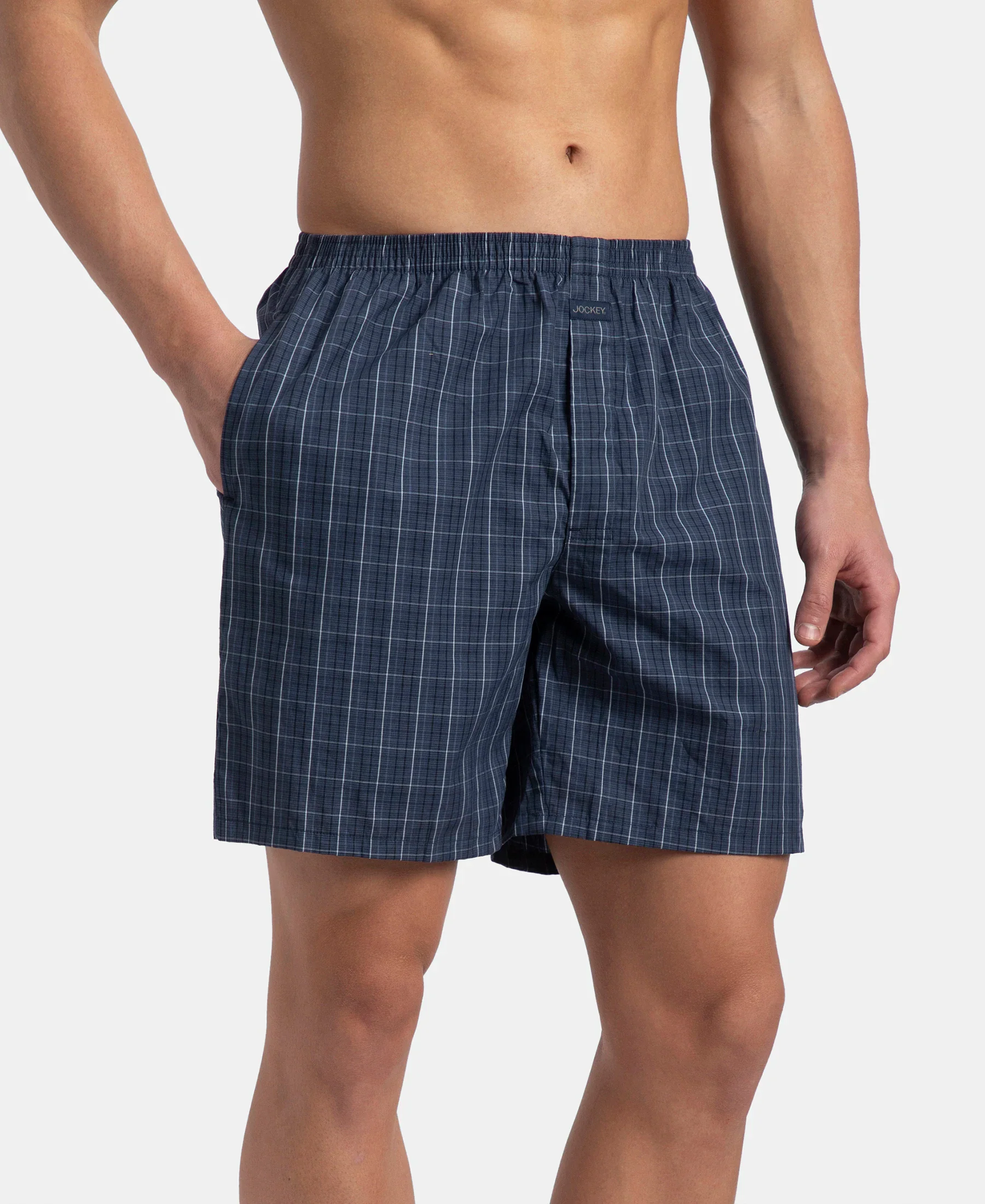 Super Combed Mercerized Cotton Woven Checkered Boxer Shorts with Side Pocket - Tawny Port & Vintage Indigo (Pack of 2) - Image 6