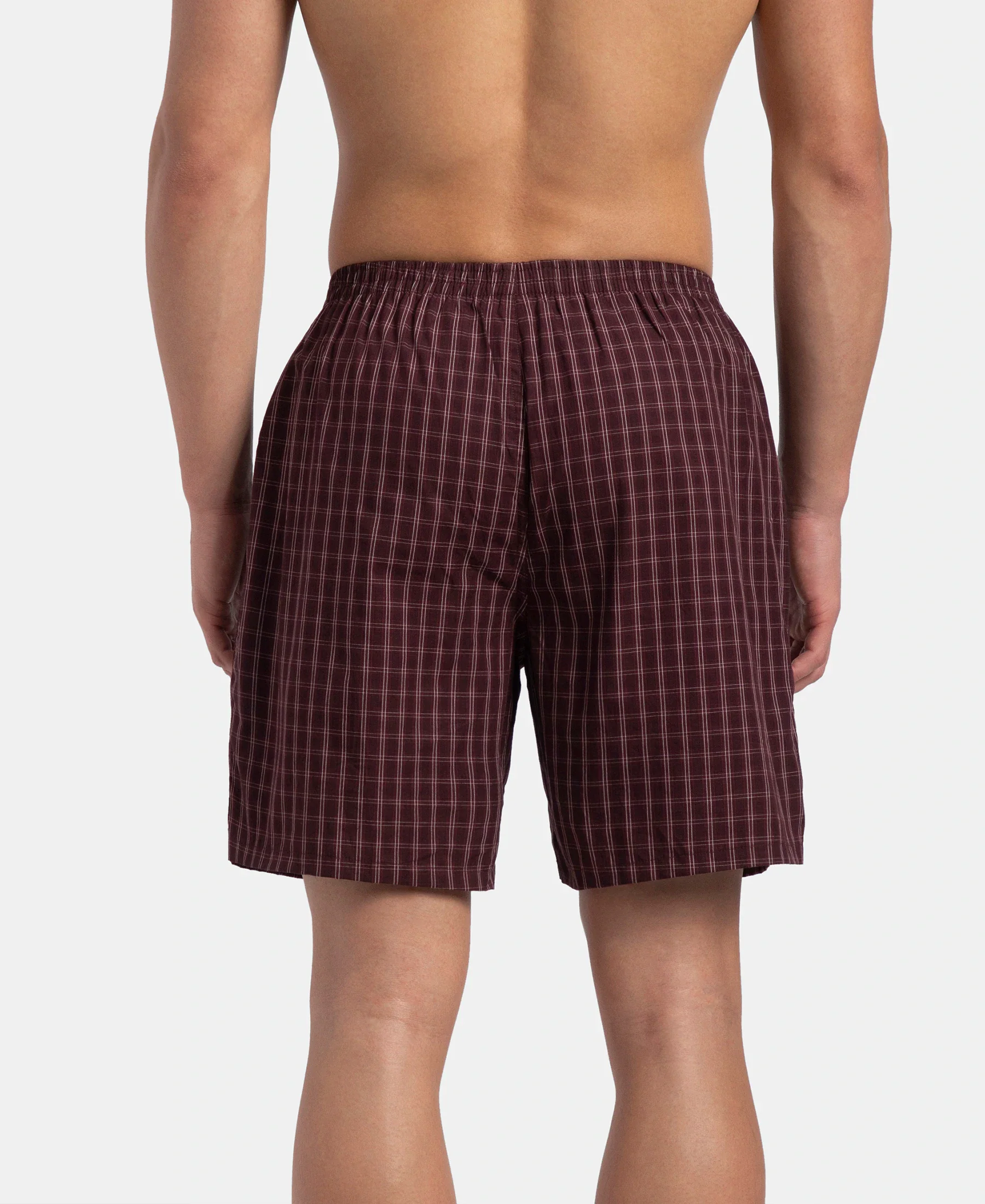 Super Combed Mercerized Cotton Woven Checkered Boxer Shorts with Side Pocket - Tawny Port & Vintage Indigo (Pack of 2) - Image 7
