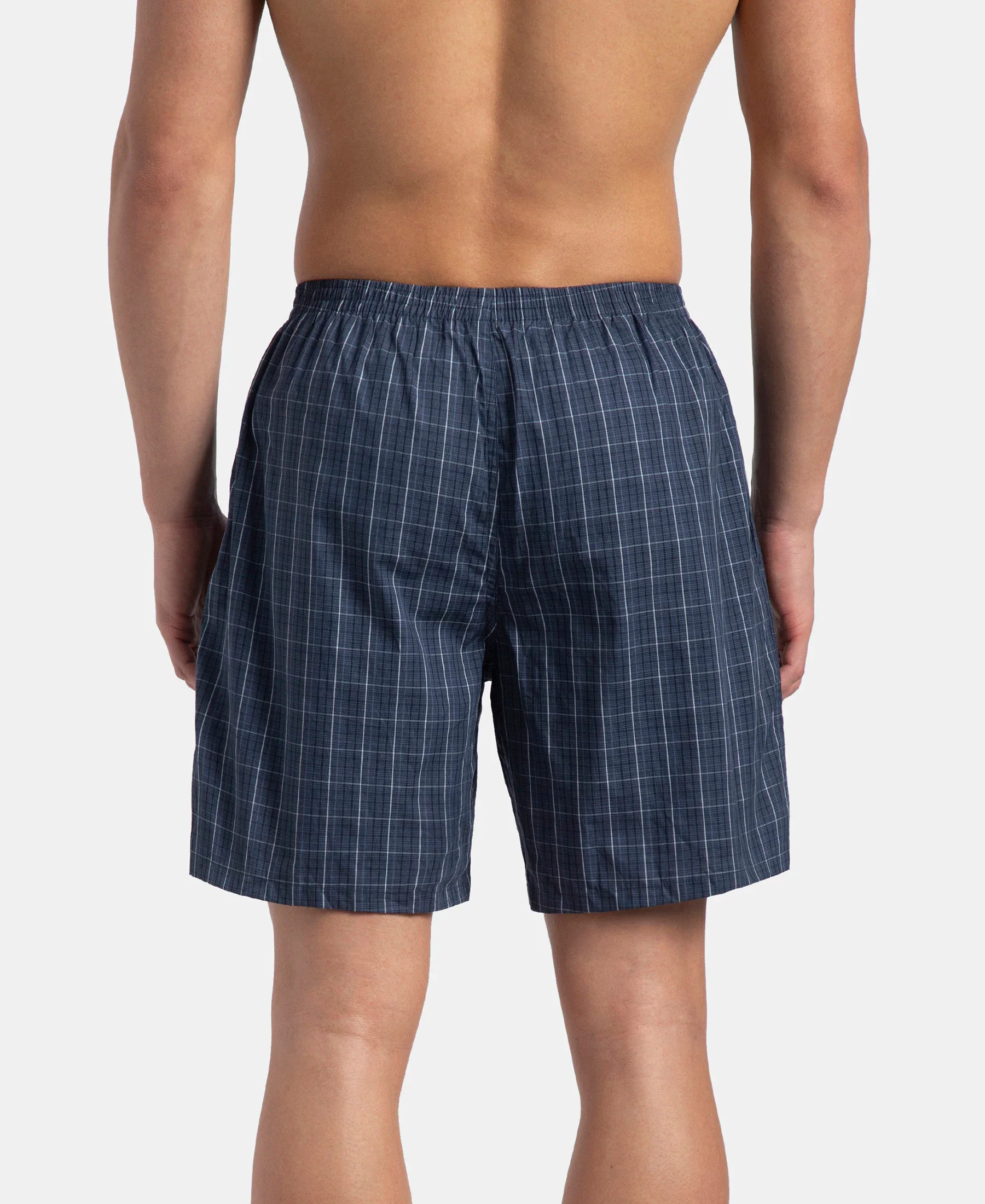 Super Combed Mercerized Cotton Woven Checkered Boxer Shorts with Side Pocket - Tawny Port & Vintage Indigo (Pack of 2) - Image 8