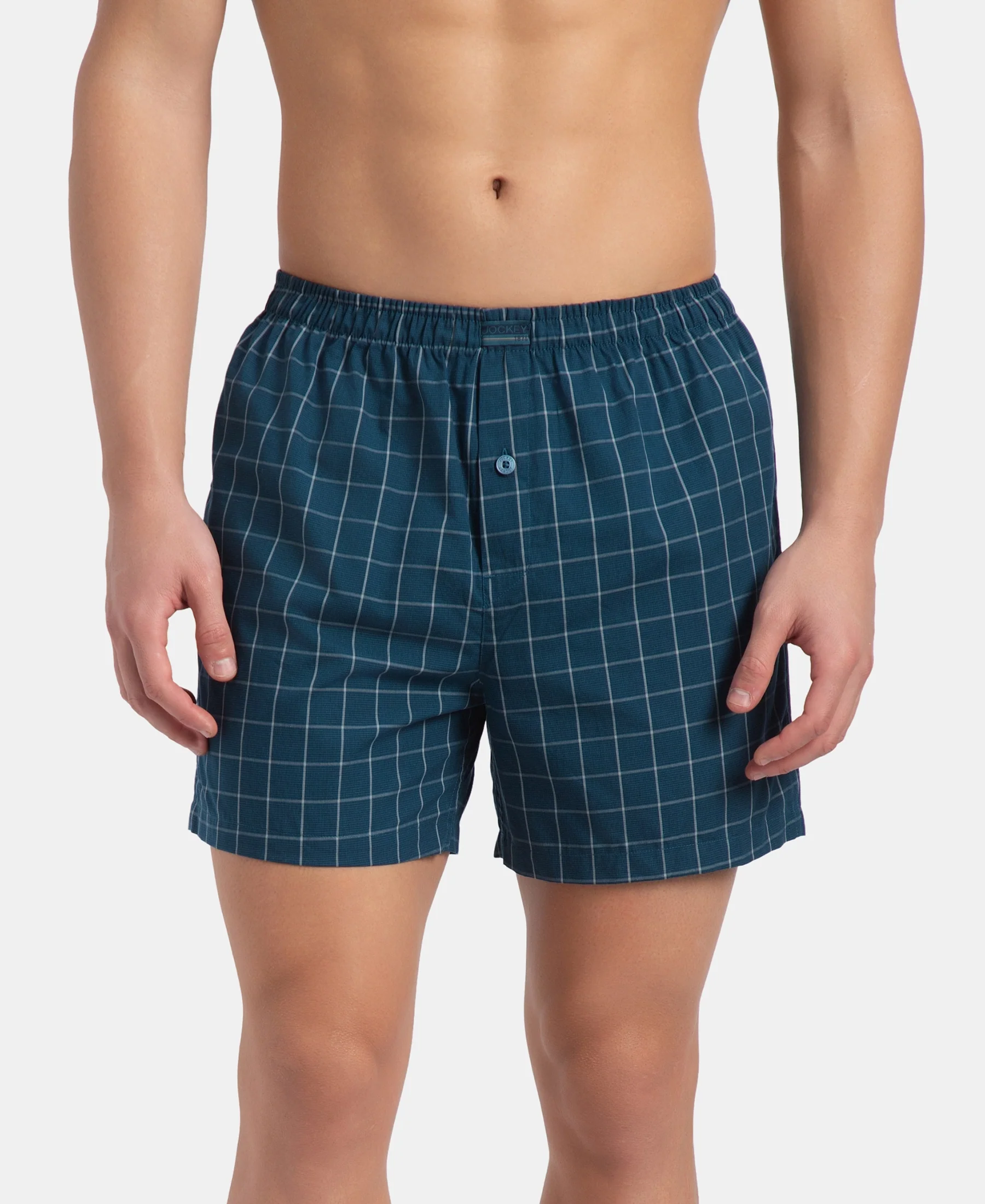 Super Combed Mercerized Cotton Woven Checkered Inner Boxers with Ultrasoft and Durable Inner Waistband - Black & Seaport Teal New (Pack of 2) - Image 2