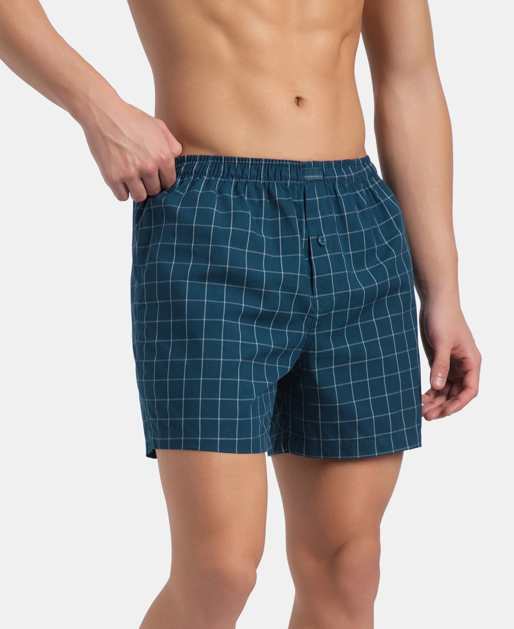 Super Combed Mercerized Cotton Woven Checkered Inner Boxers with Ultrasoft and Durable Inner Waistband - Black & Seaport Teal New (Pack of 2) - Image 4