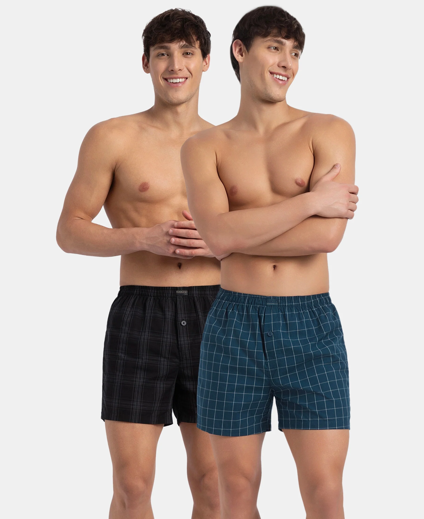 Super Combed Mercerized Cotton Woven Checkered Inner Boxers with Ultrasoft and Durable Inner Waistband - Black & Seaport Teal New (Pack of 2) - Image 5