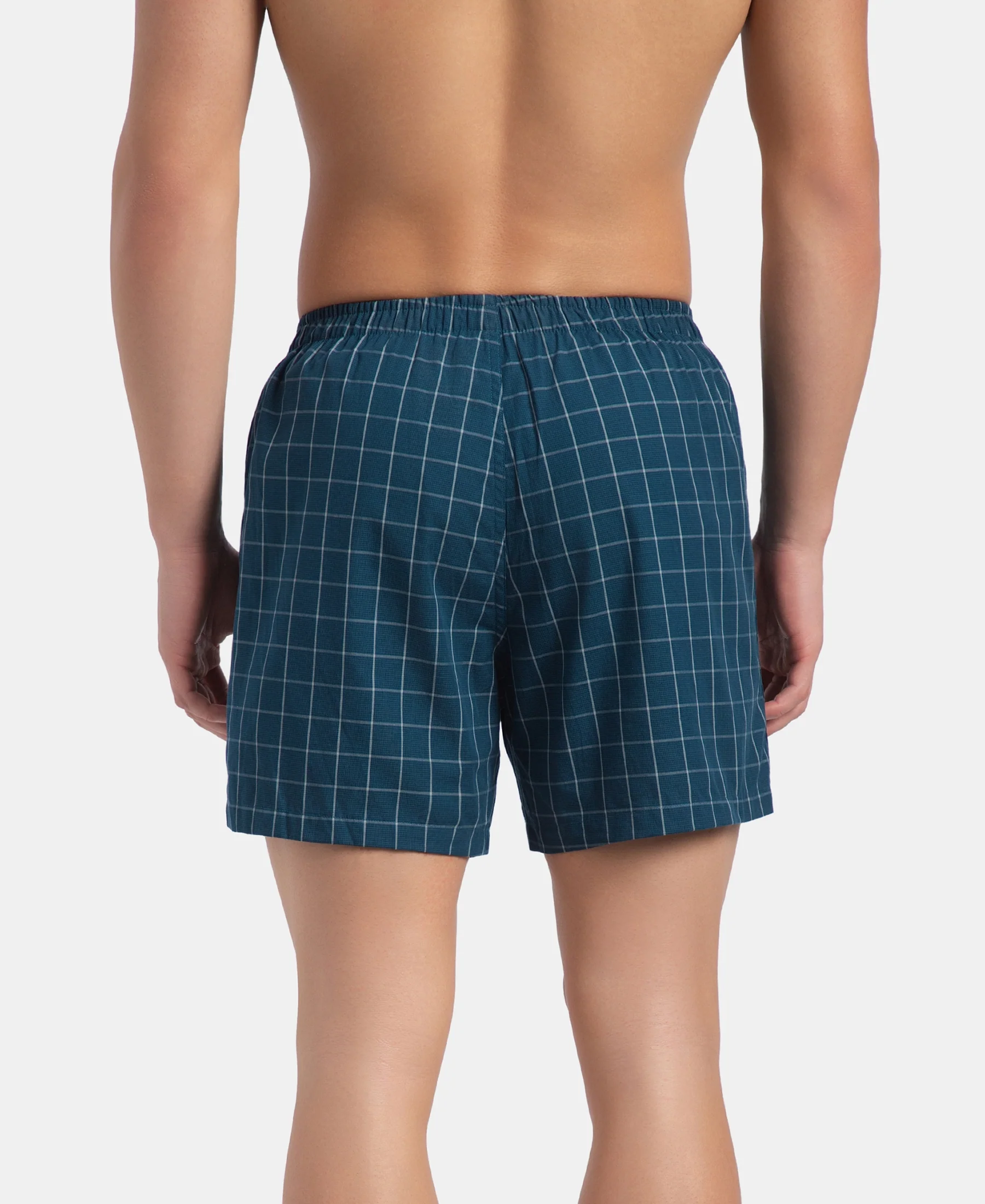 Super Combed Mercerized Cotton Woven Checkered Inner Boxers with Ultrasoft and Durable Inner Waistband - Black & Seaport Teal New (Pack of 2) - Image 7