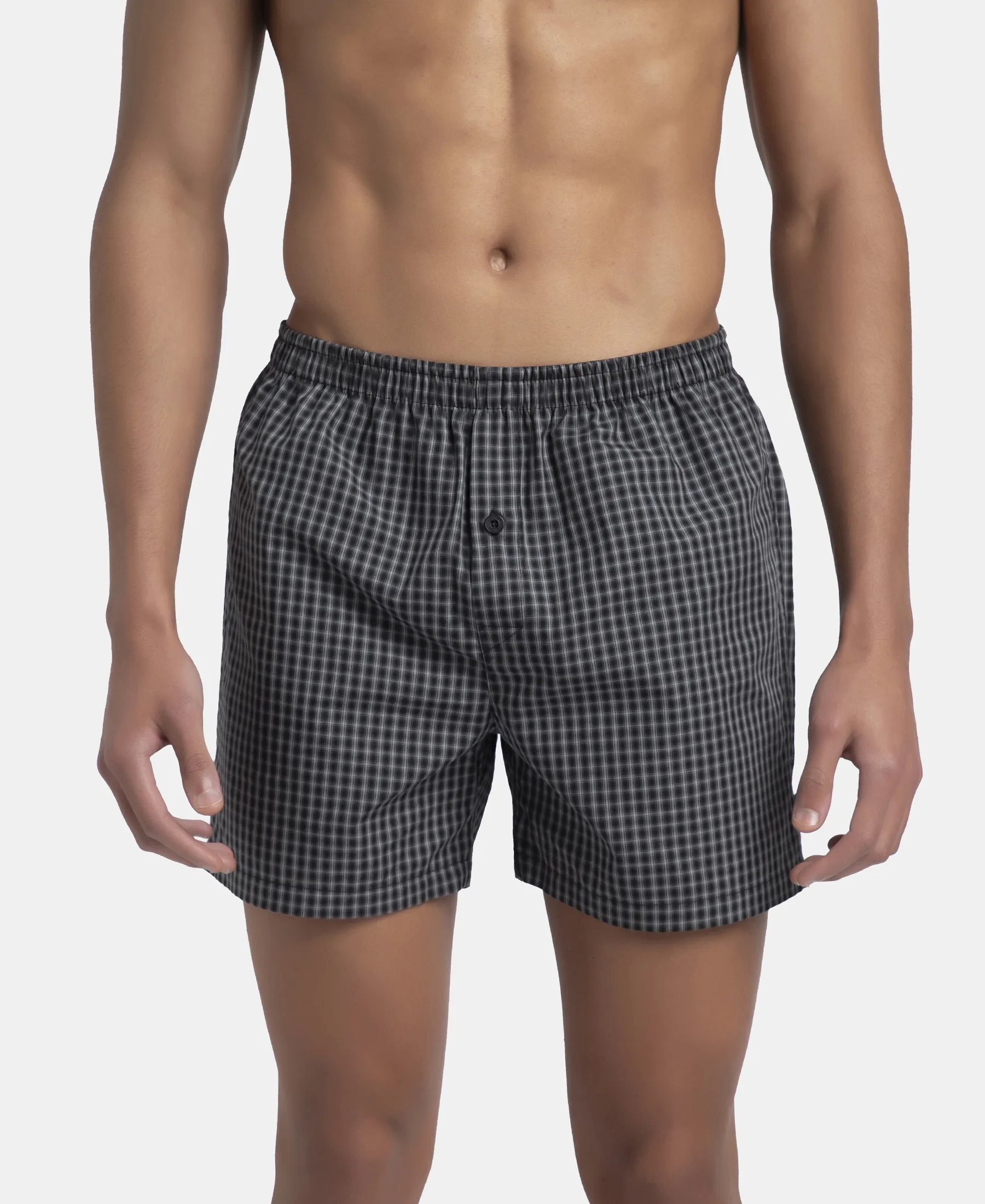 Super Combed Mercerized Cotton Woven Checkered Inner Boxers with Ultrasoft and Durable Inner Waistband - Black & Seaport Teal (Pack of 2) - Image 11