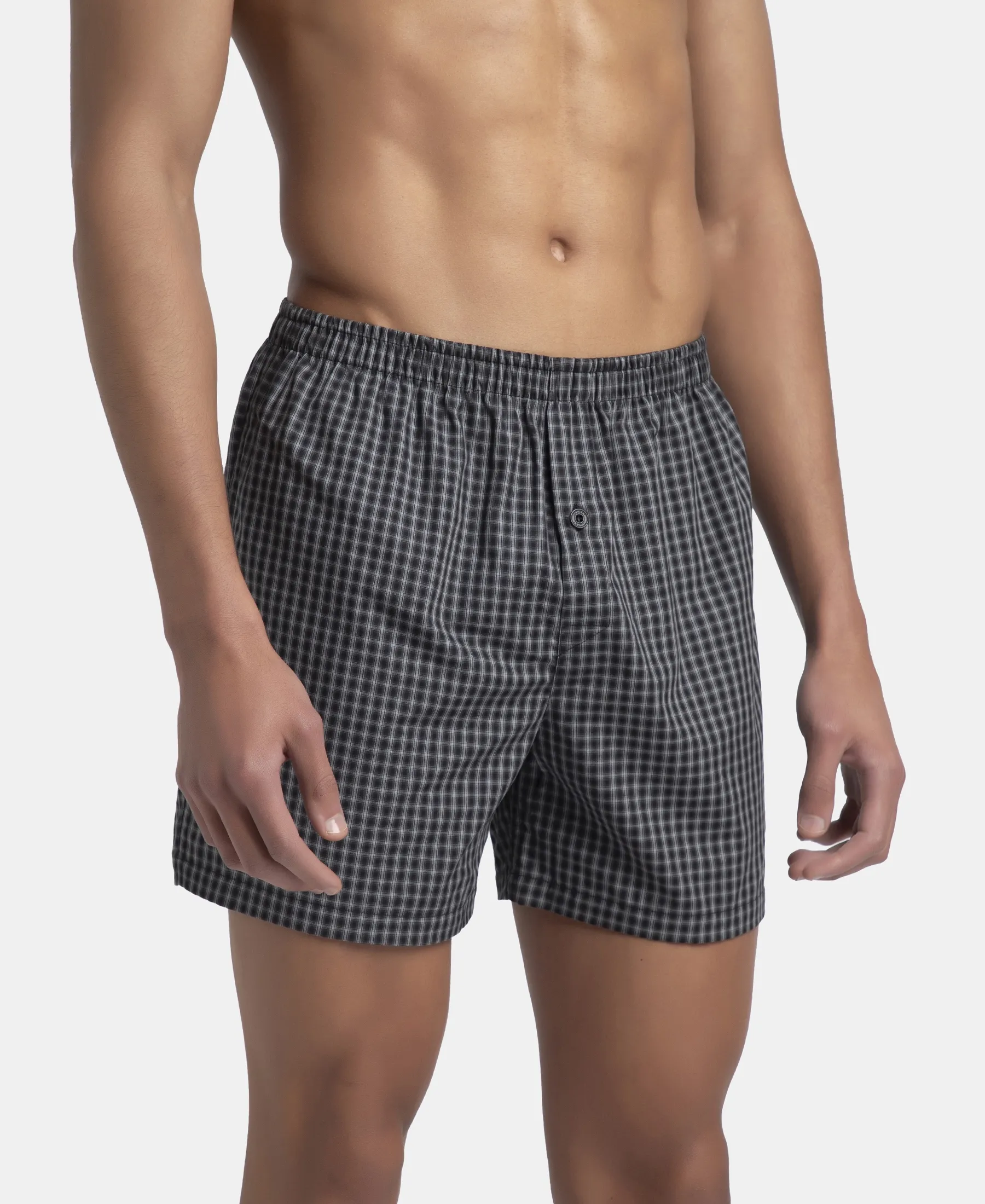 Super Combed Mercerized Cotton Woven Checkered Inner Boxers with Ultrasoft and Durable Inner Waistband - Black & Seaport Teal (Pack of 2) - Image 12