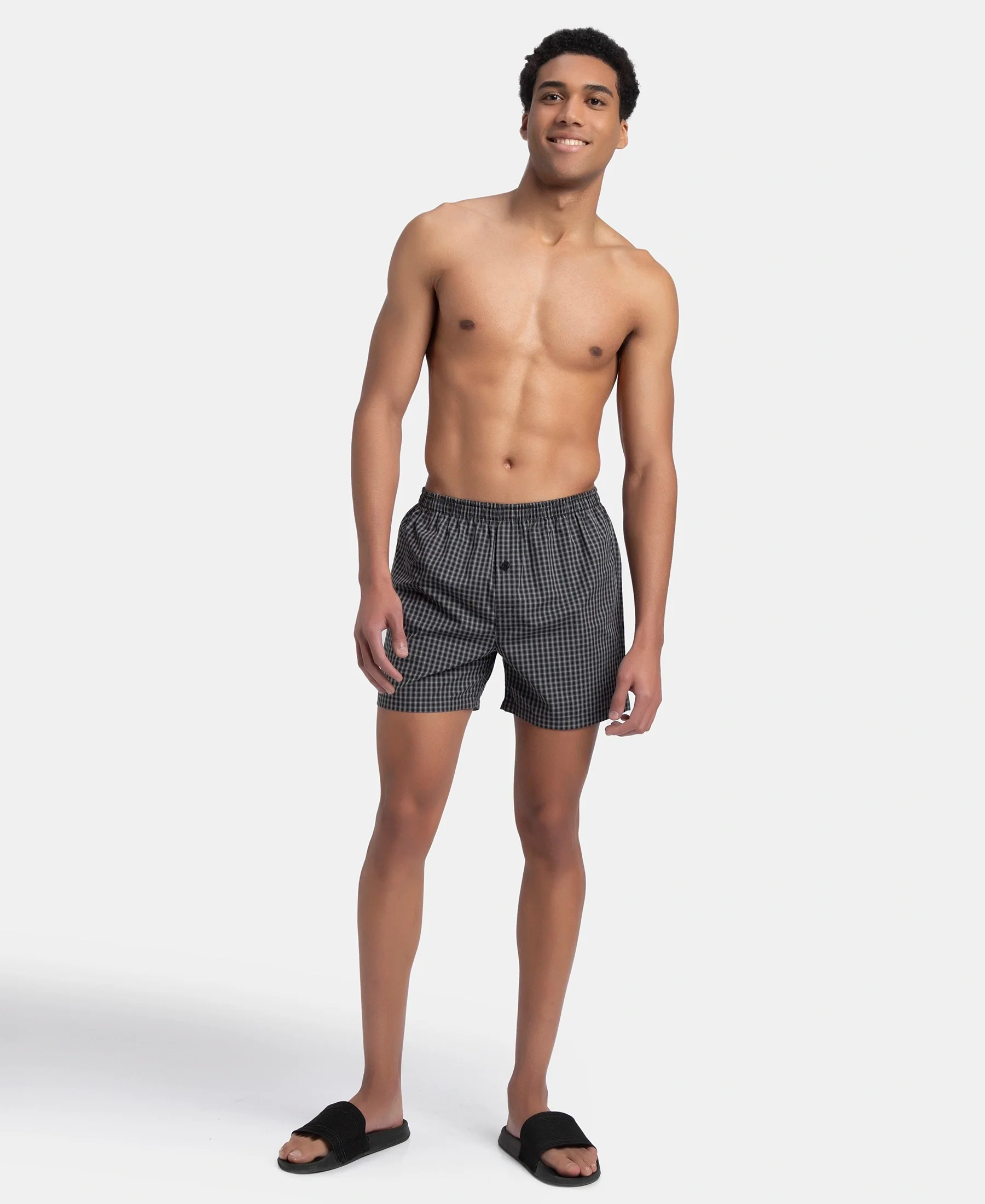 Super Combed Mercerized Cotton Woven Checkered Inner Boxers with Ultrasoft and Durable Inner Waistband - Black & Seaport Teal (Pack of 2) - Image 14