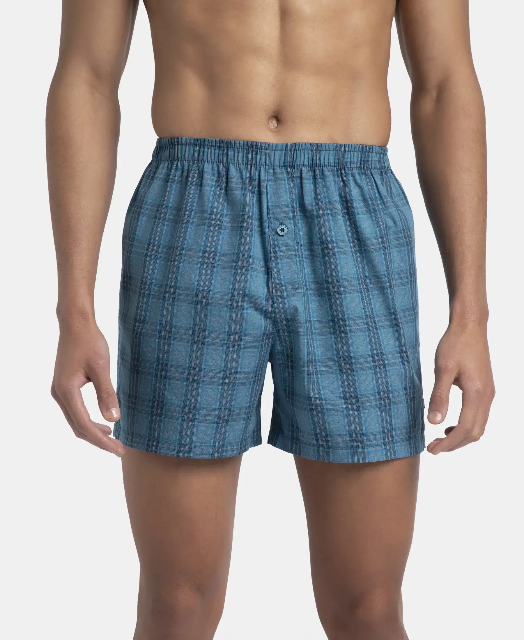 Super Combed Mercerized Cotton Woven Checkered Inner Boxers with Ultrasoft and Durable Inner Waistband - Black & Seaport Teal (Pack of 2) - Image 2