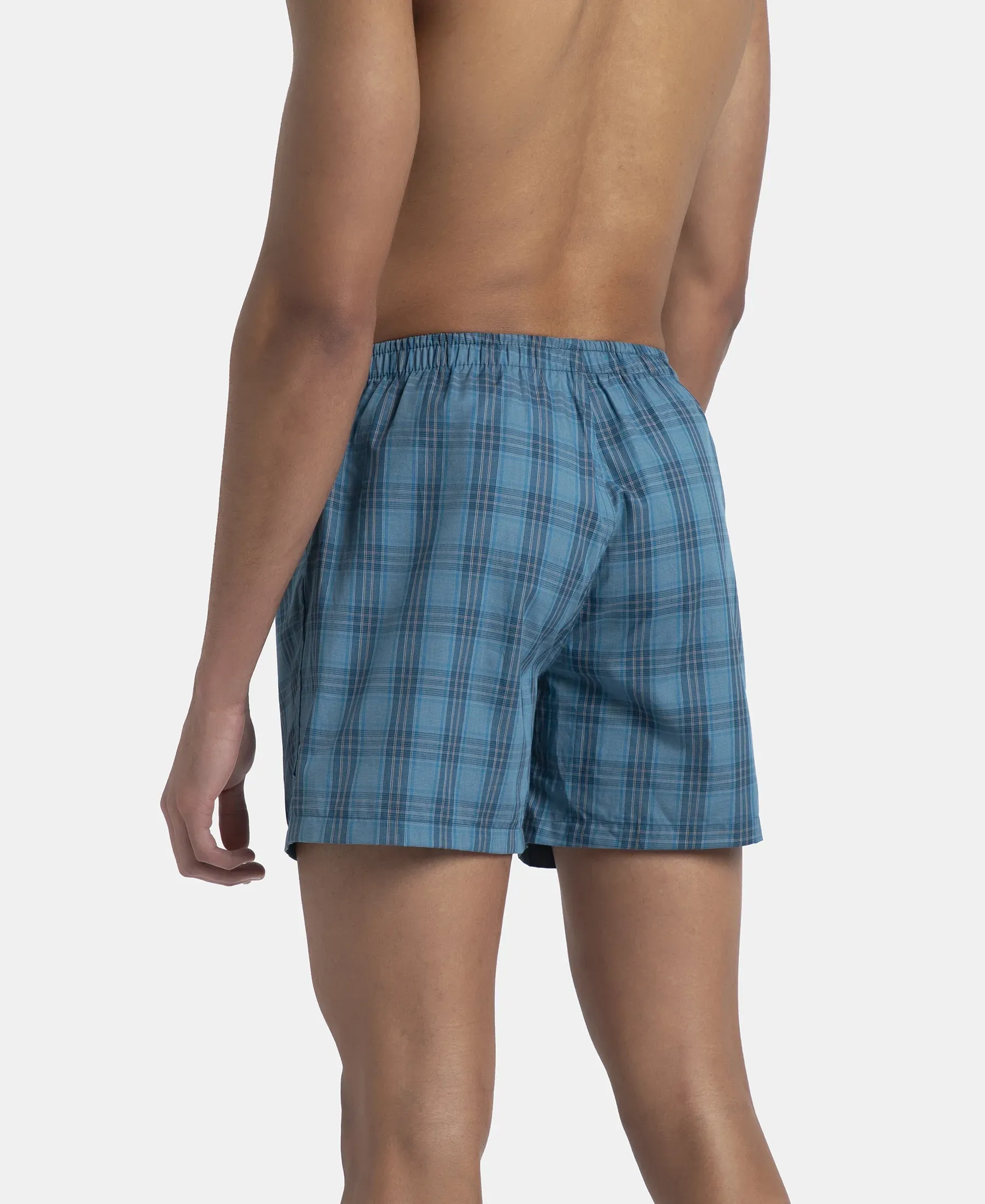 Super Combed Mercerized Cotton Woven Checkered Inner Boxers with Ultrasoft and Durable Inner Waistband - Black & Seaport Teal (Pack of 2) - Image 3